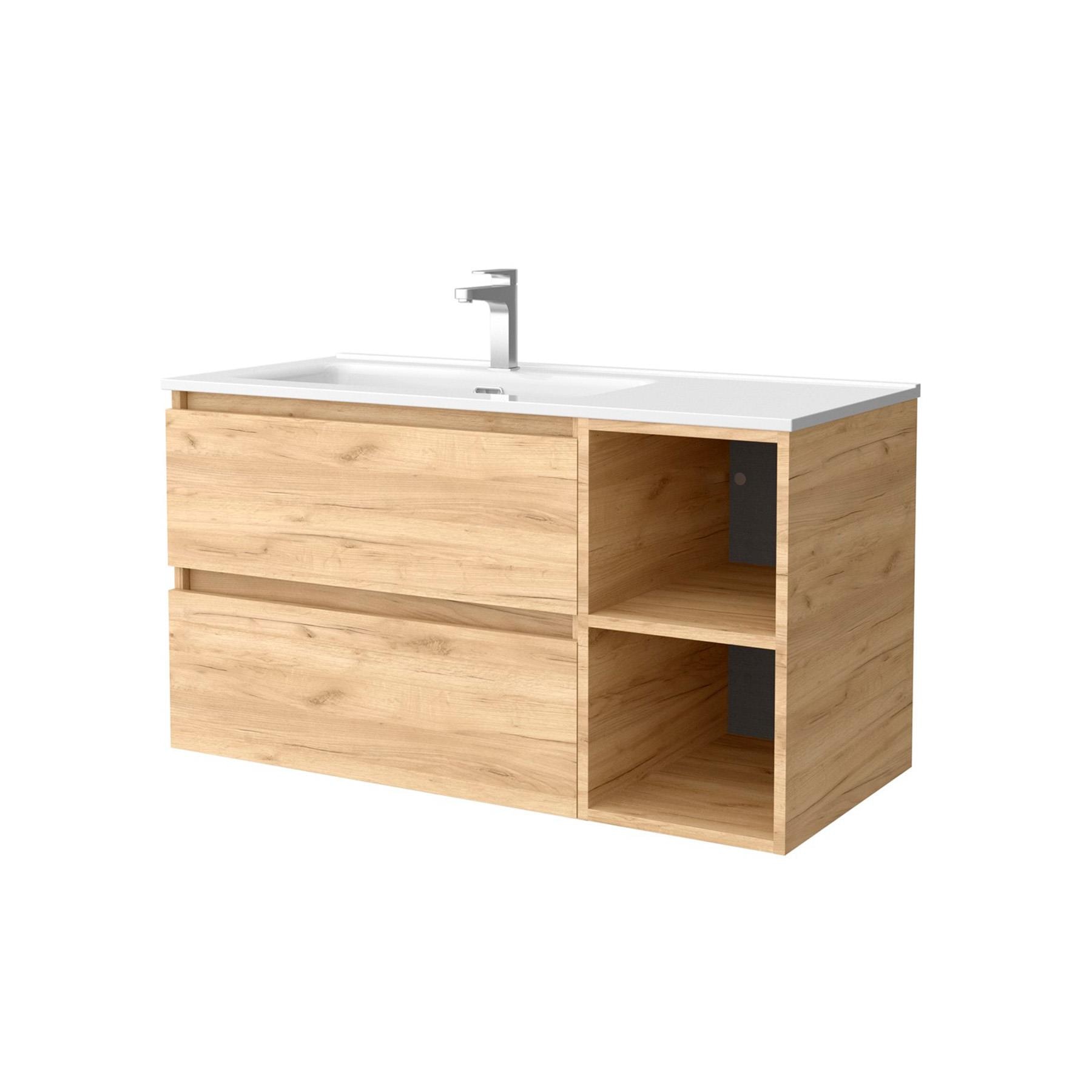 Imagen 1 de Mueble de baño con 2 cajones coqueta derecha 2 huecos y Lavabo integrado Bequia Salgar - Roble 100 cm Roble