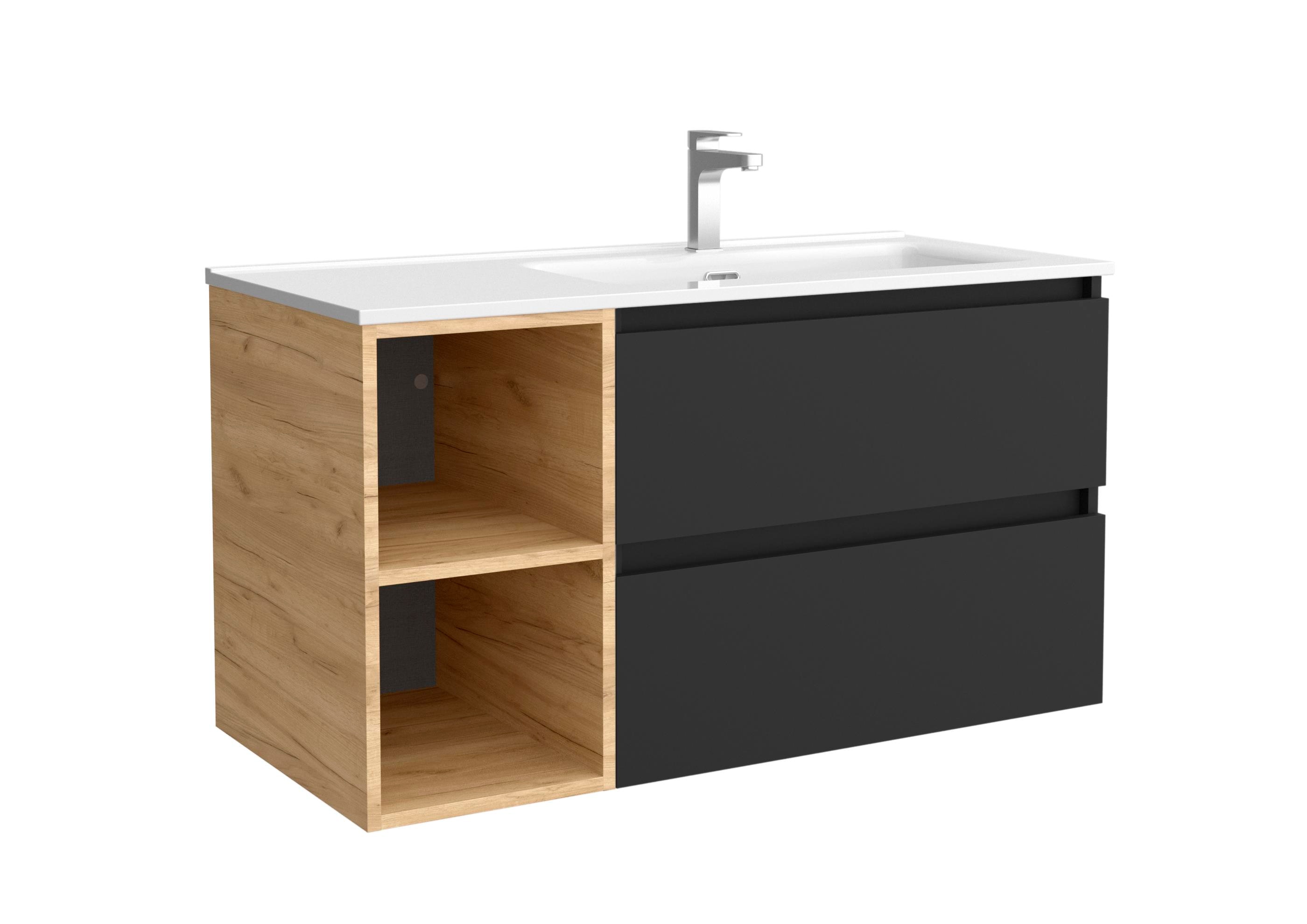 Imagen 1 de Mueble de baño con 2 cajones coqueta izquierda 2 huecos y Lavabo integrado Bequia Salgar - Negro 90 cm Negro