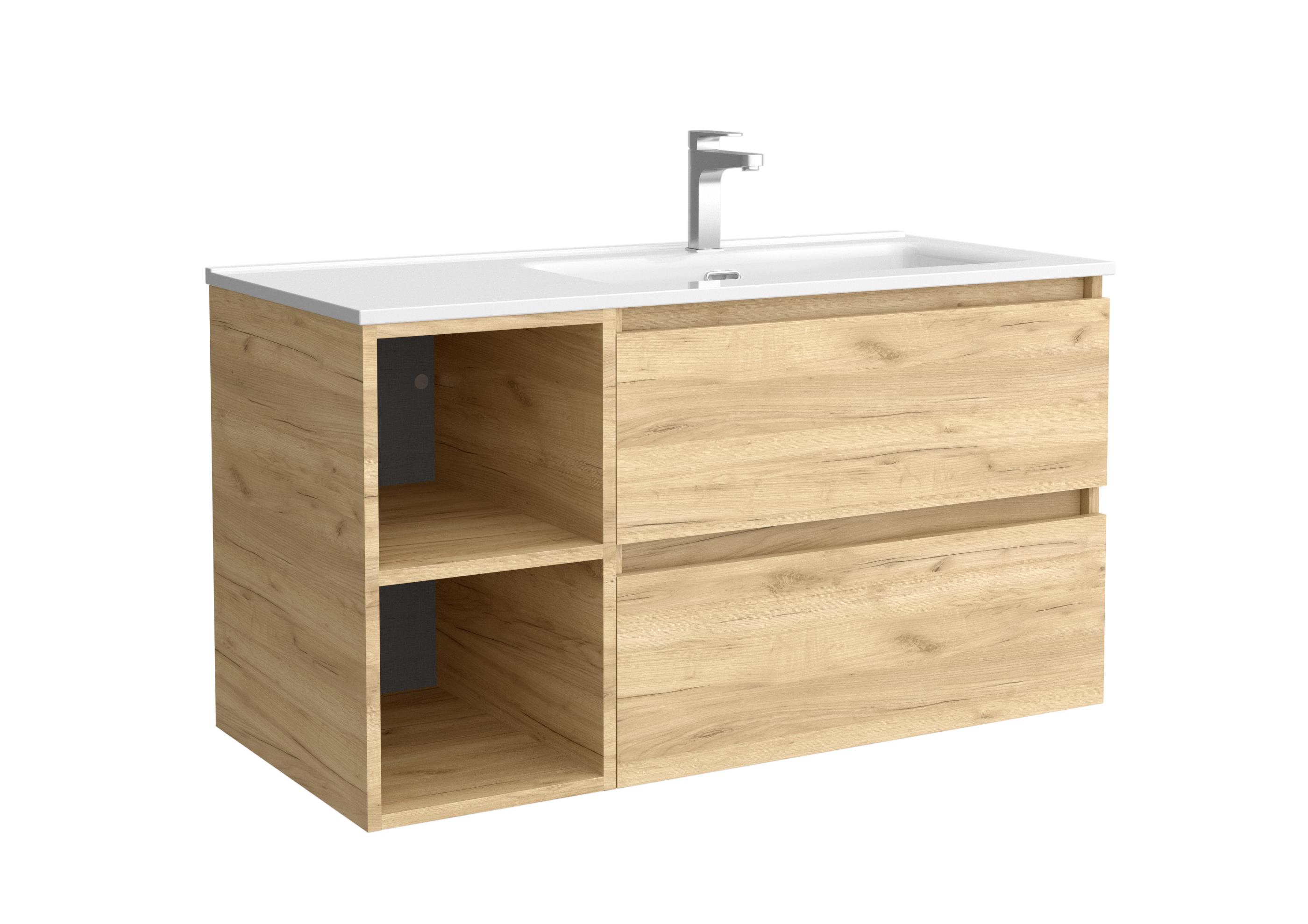 Imagen 1 de Mueble de baño con 2 cajones coqueta izquierda 2 huecos y Lavabo integrado Bequia Salgar - Roble 100 cm Roble