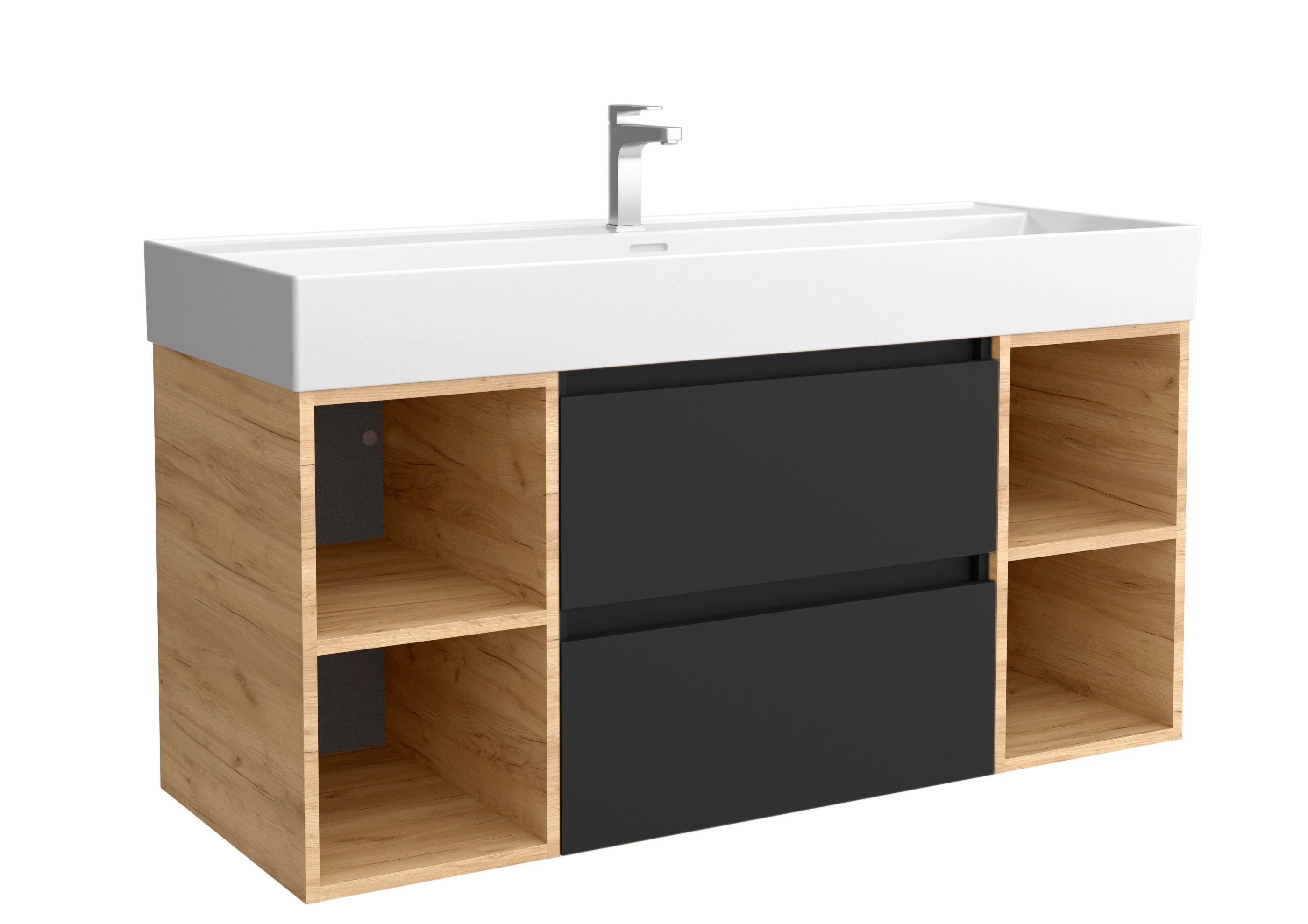 Imagen 1 de Mueble de baño Bequia 2 cajones 2 coquetas laterales 4 huecos con Lavabo de Porcelana - Negro 120 cm Negro
