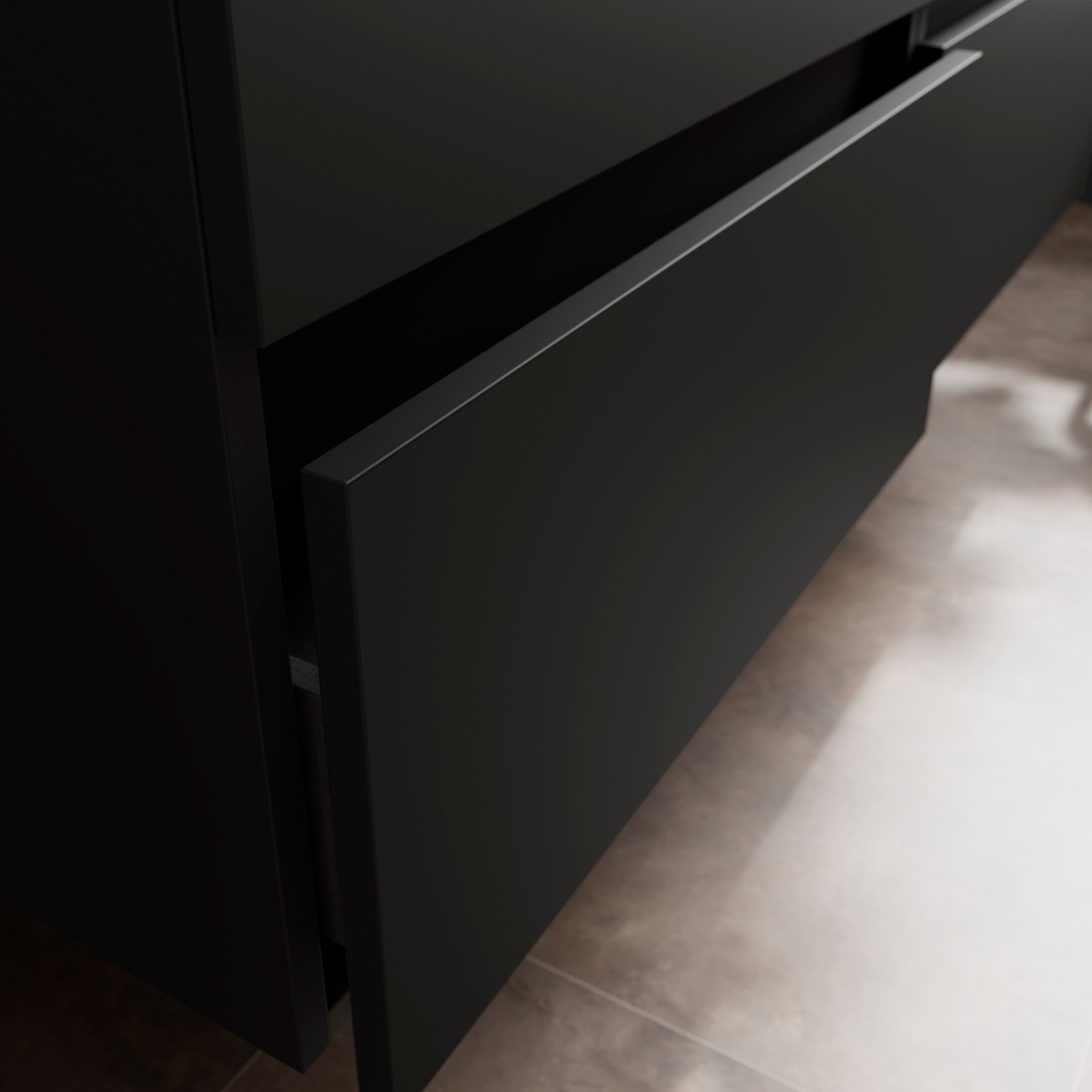 Imagen 5 de Mueble de baño Bequia 2 cajones 2 coquetas laterales 4 huecos con Lavabo de Porcelana - Negro 120 cm Negro