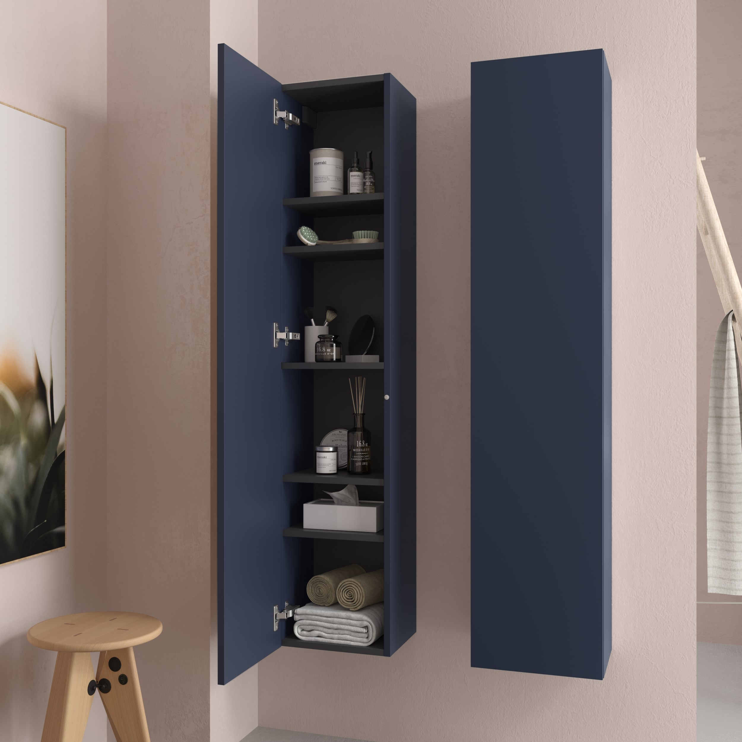 Columna de baño suspendida con 1 puerta Bequia Salgar - Azul 140 cm Azul-2
