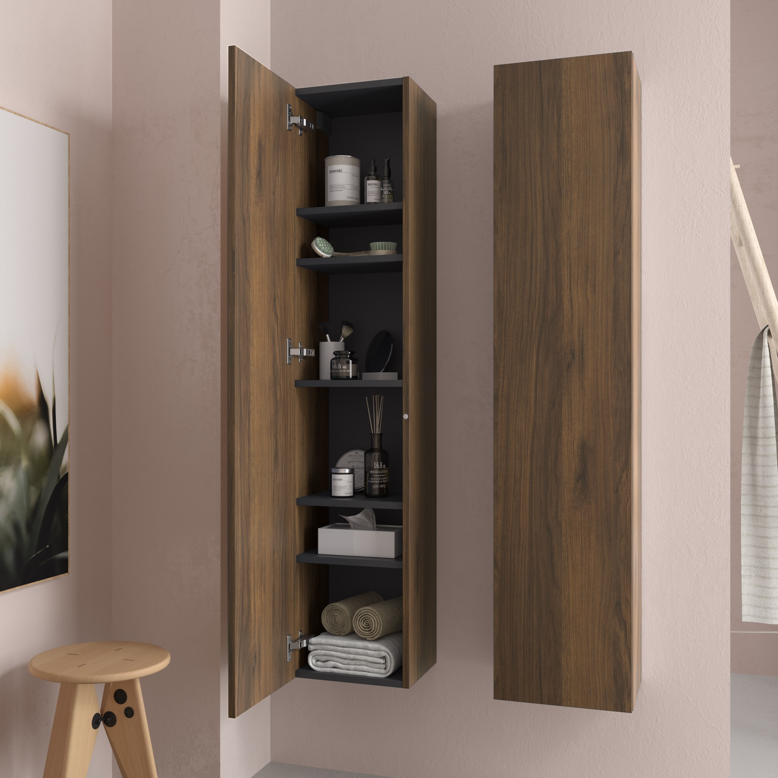 Columna de baño suspendida con 1 puerta Bequia Salgar - Nogal 140 cm Nogal-2