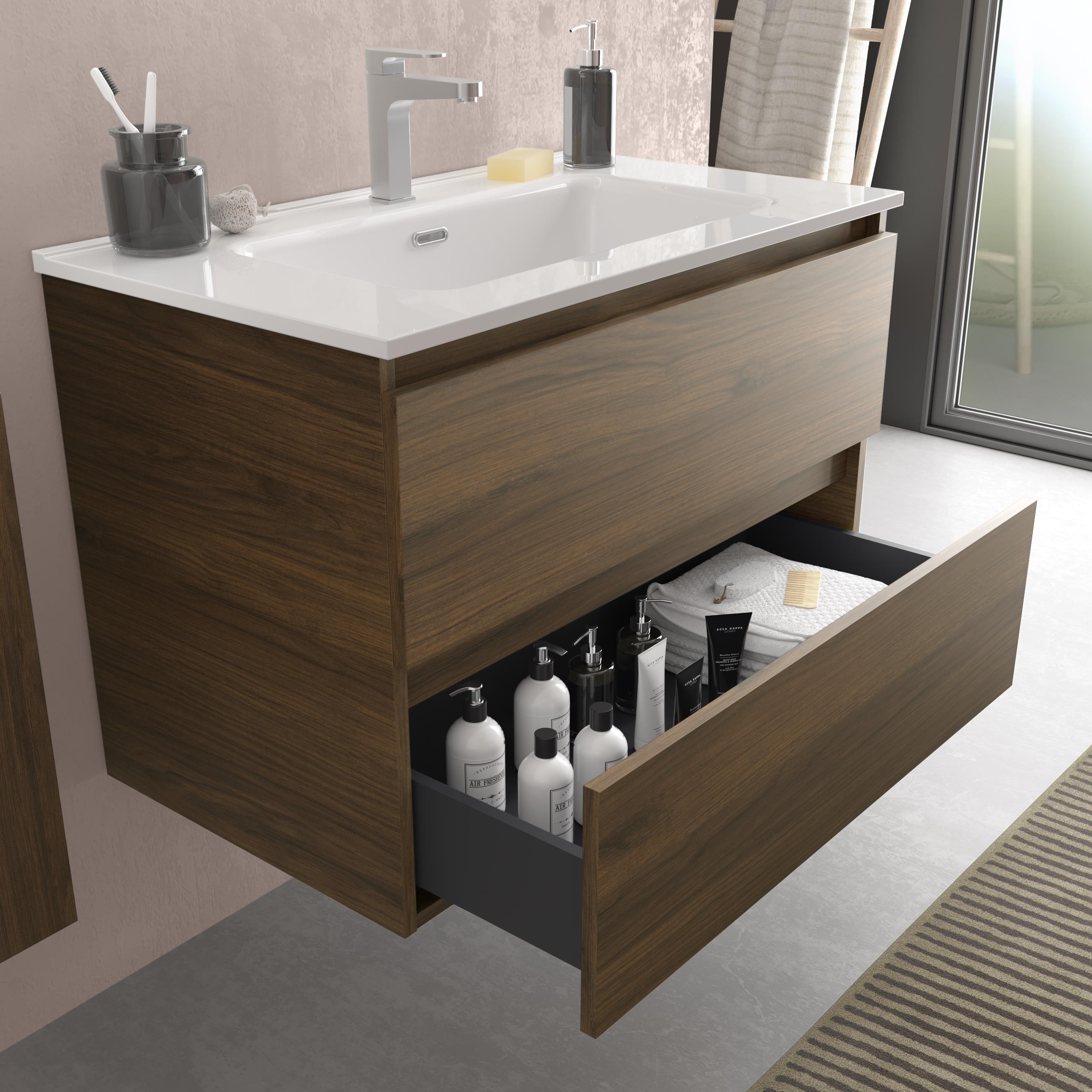 Imagen 3 de Mueble de baño Bequia con Lavabo Oslo - Nogal 70 cm Nogal