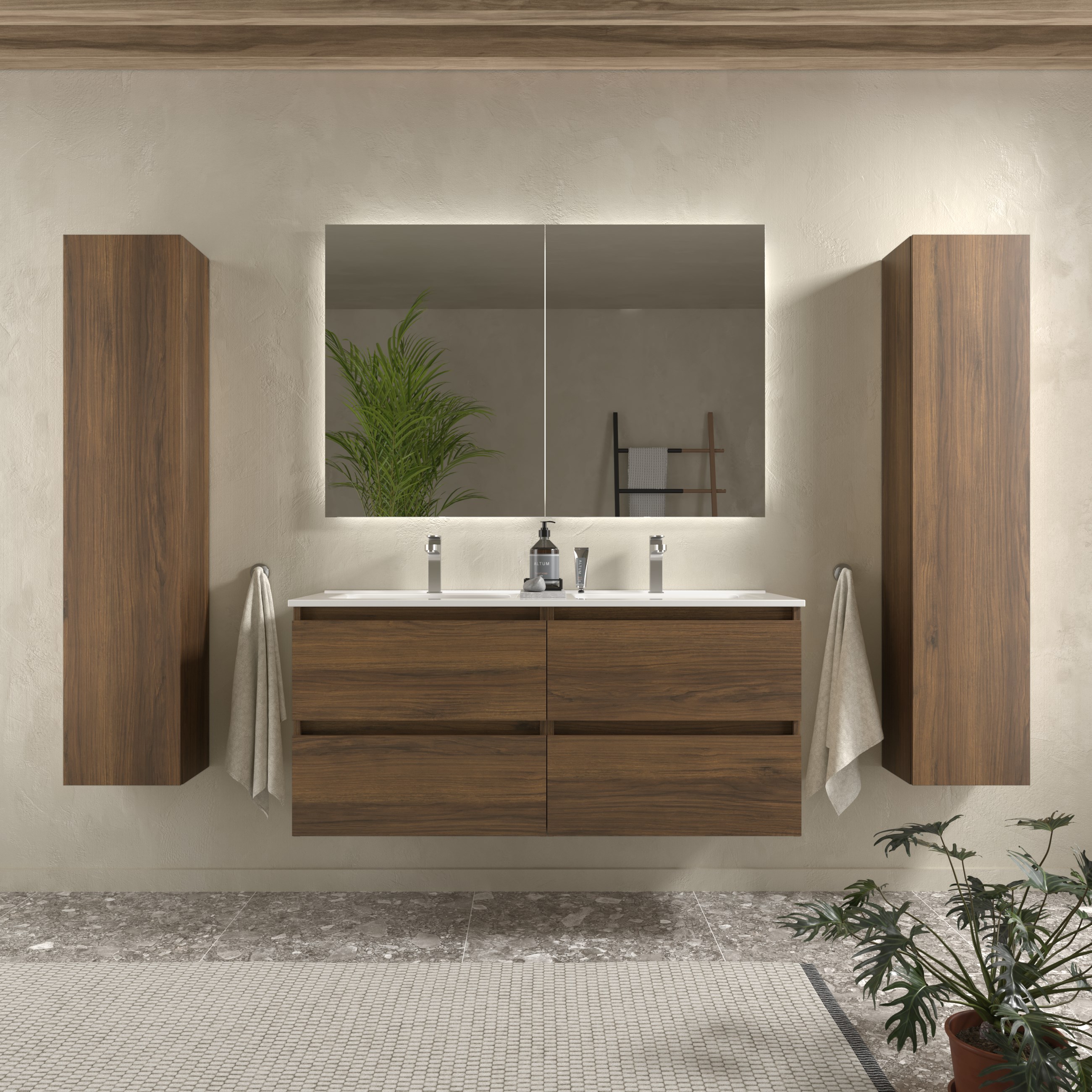 Imagen 2 de Mueble de baño Bequia con Lavabo doble Oslo - Nogal 120 cm Nogal