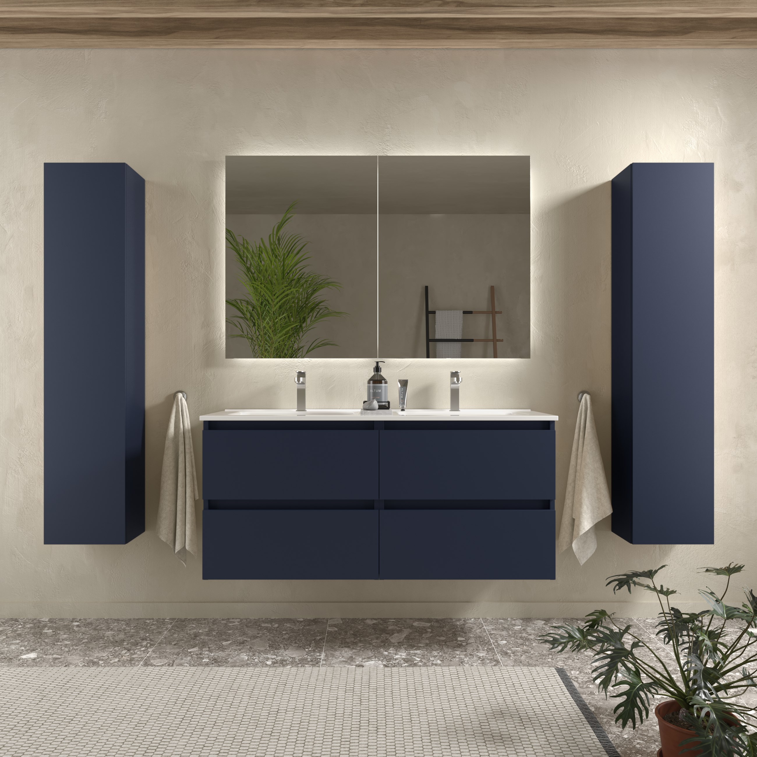 Imagen 2 de Mueble de baño Bequia con Lavabo doble Oslo - Azul 120 cm Azul