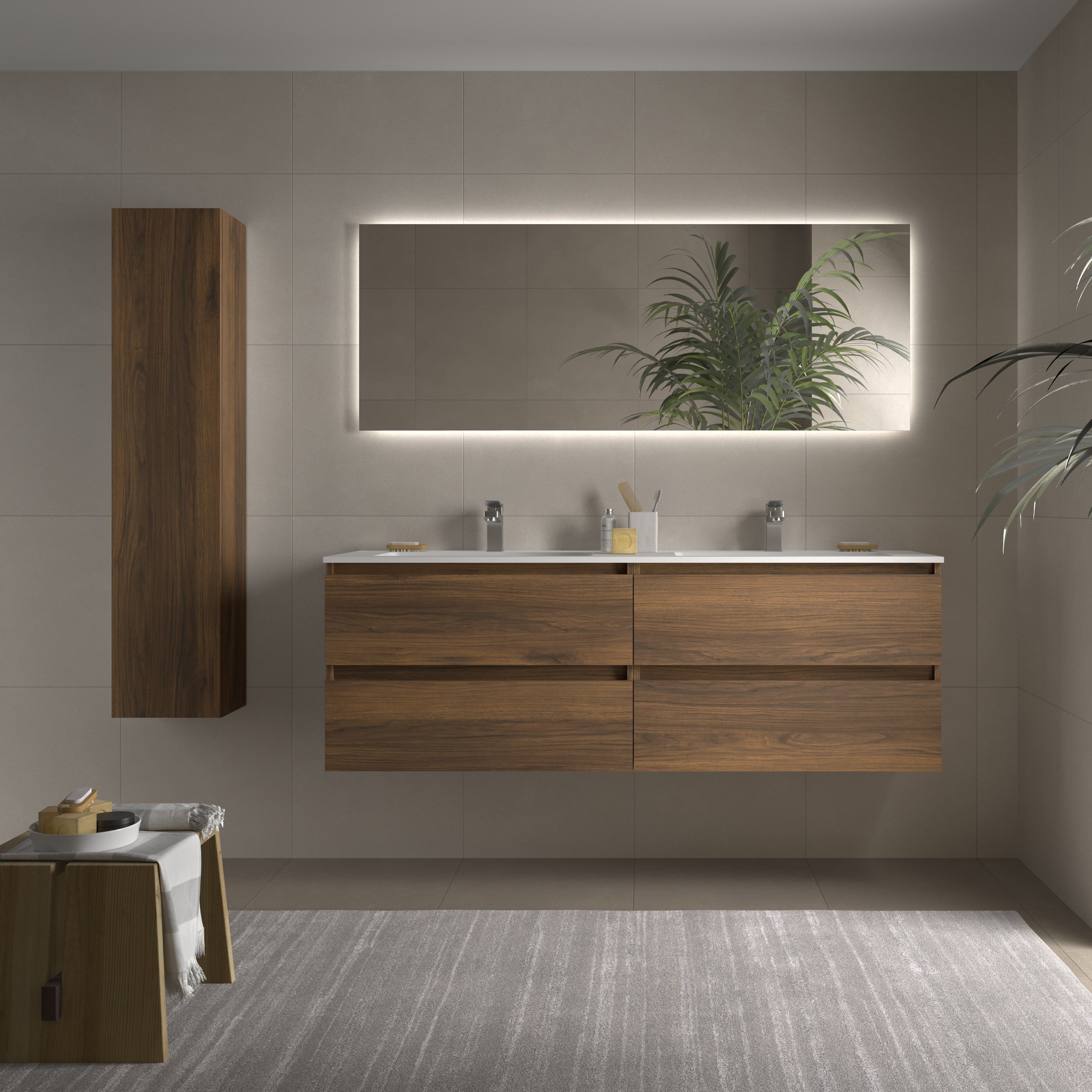 Imagen 2 de Mueble de baño Bequia con Lavabo doble Paris - Nogal 160 cm Nogal