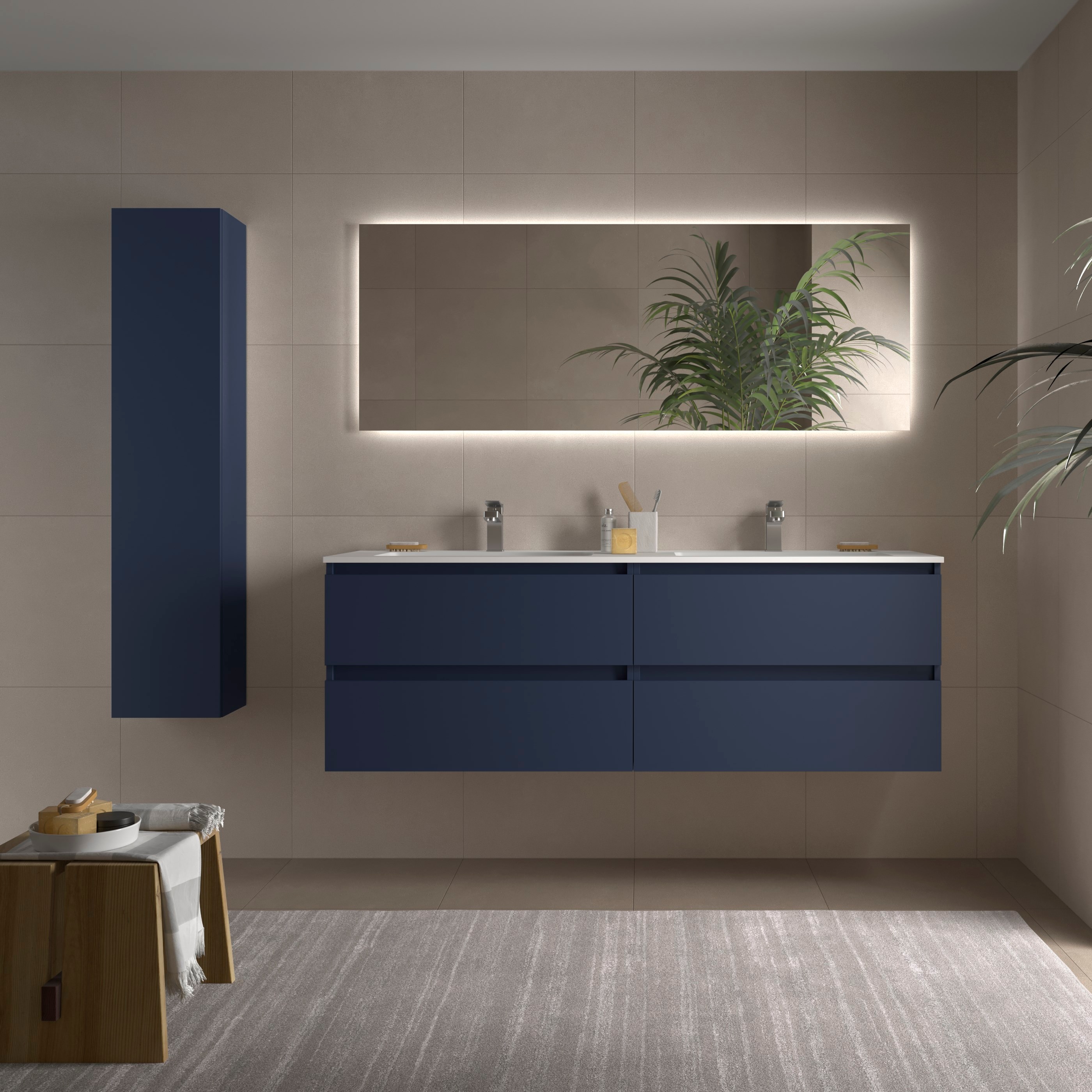 Imagen 2 de Mueble de baño Bequia con Lavabo doble Paris - Azul 160 cm Azul