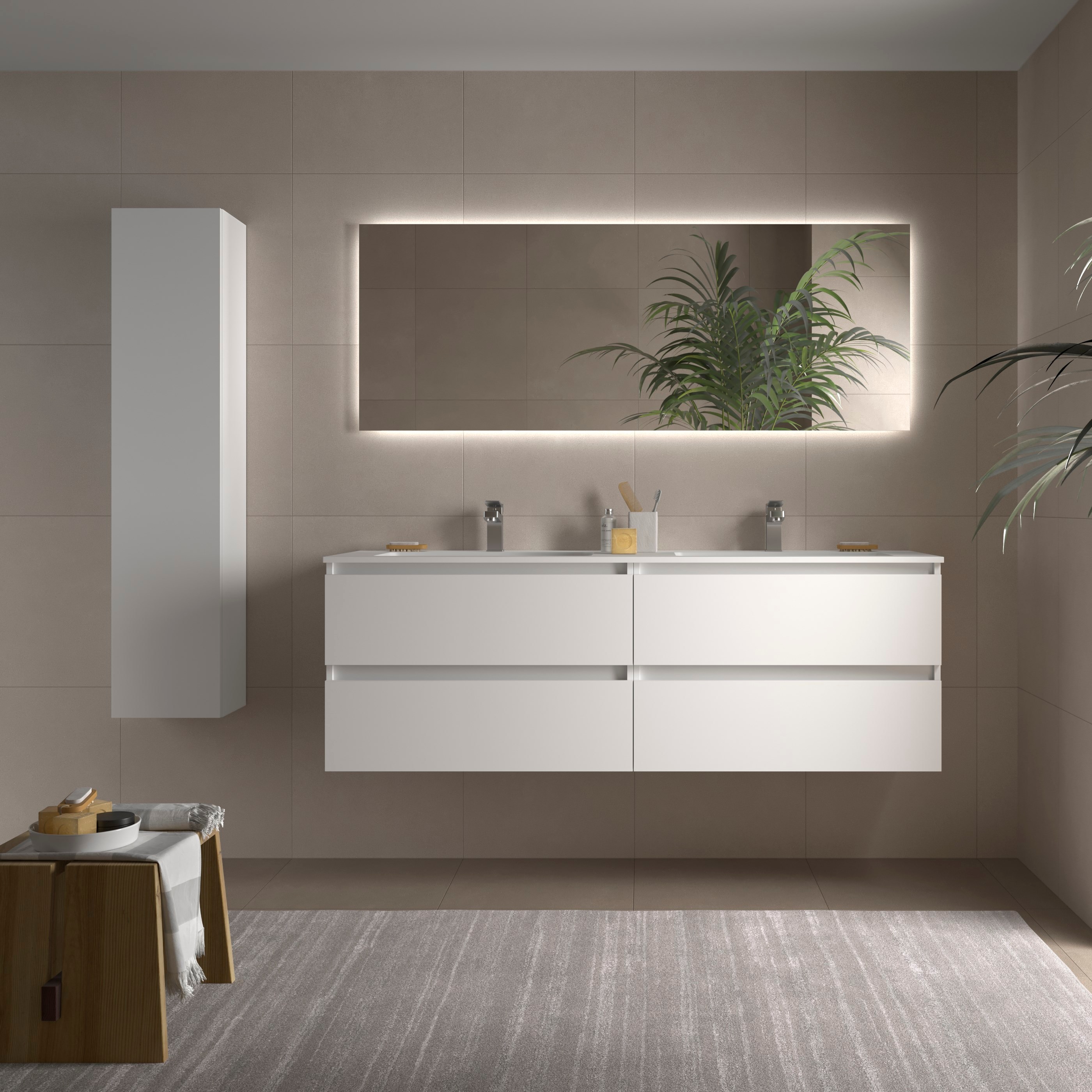 Imagen 2 de Mueble de baño Bequia con Lavabo doble Paris - Blanco 160 cm Blanco
