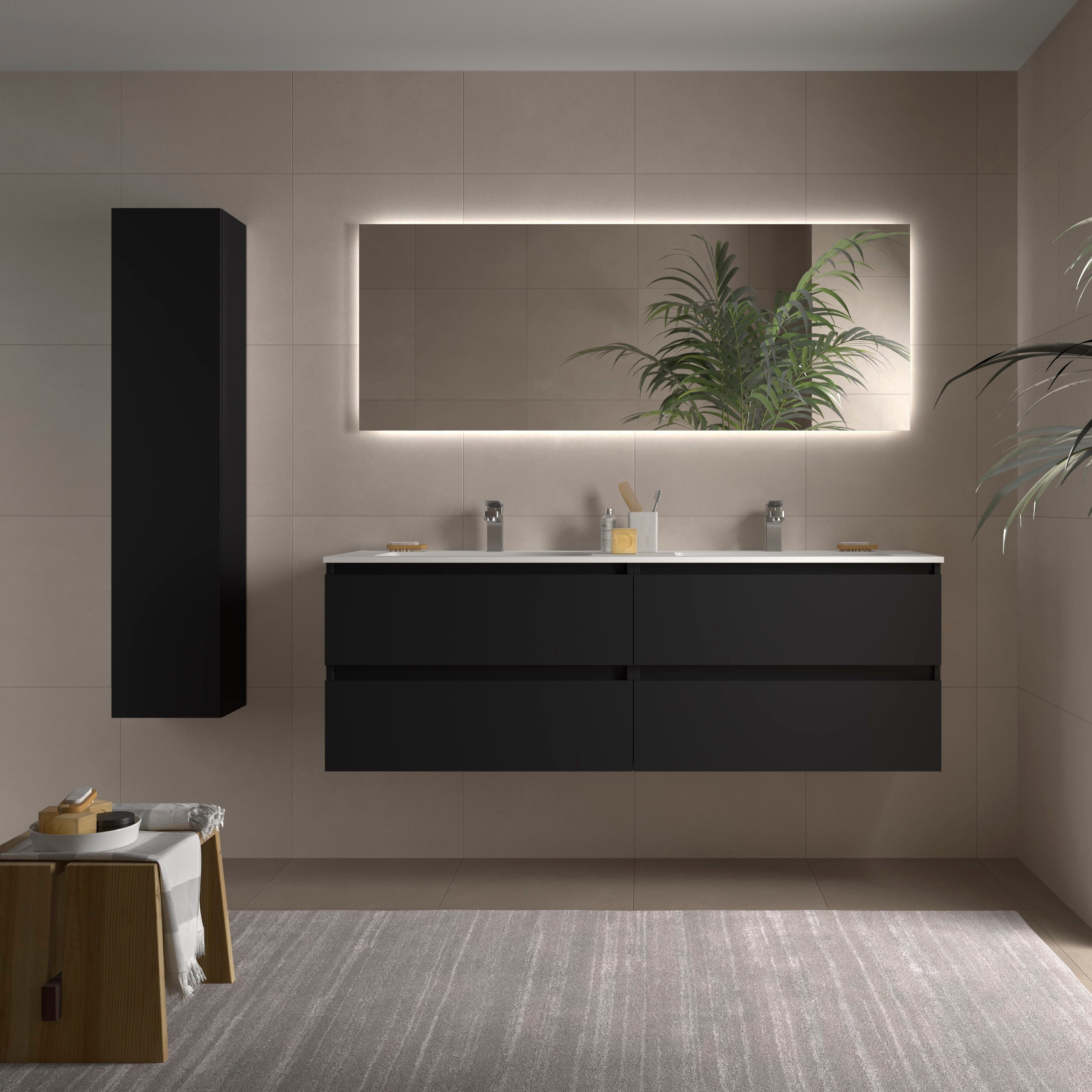 Imagen 2 de Mueble de baño Bequia con Lavabo doble Paris - Negro 160 cm Negro
