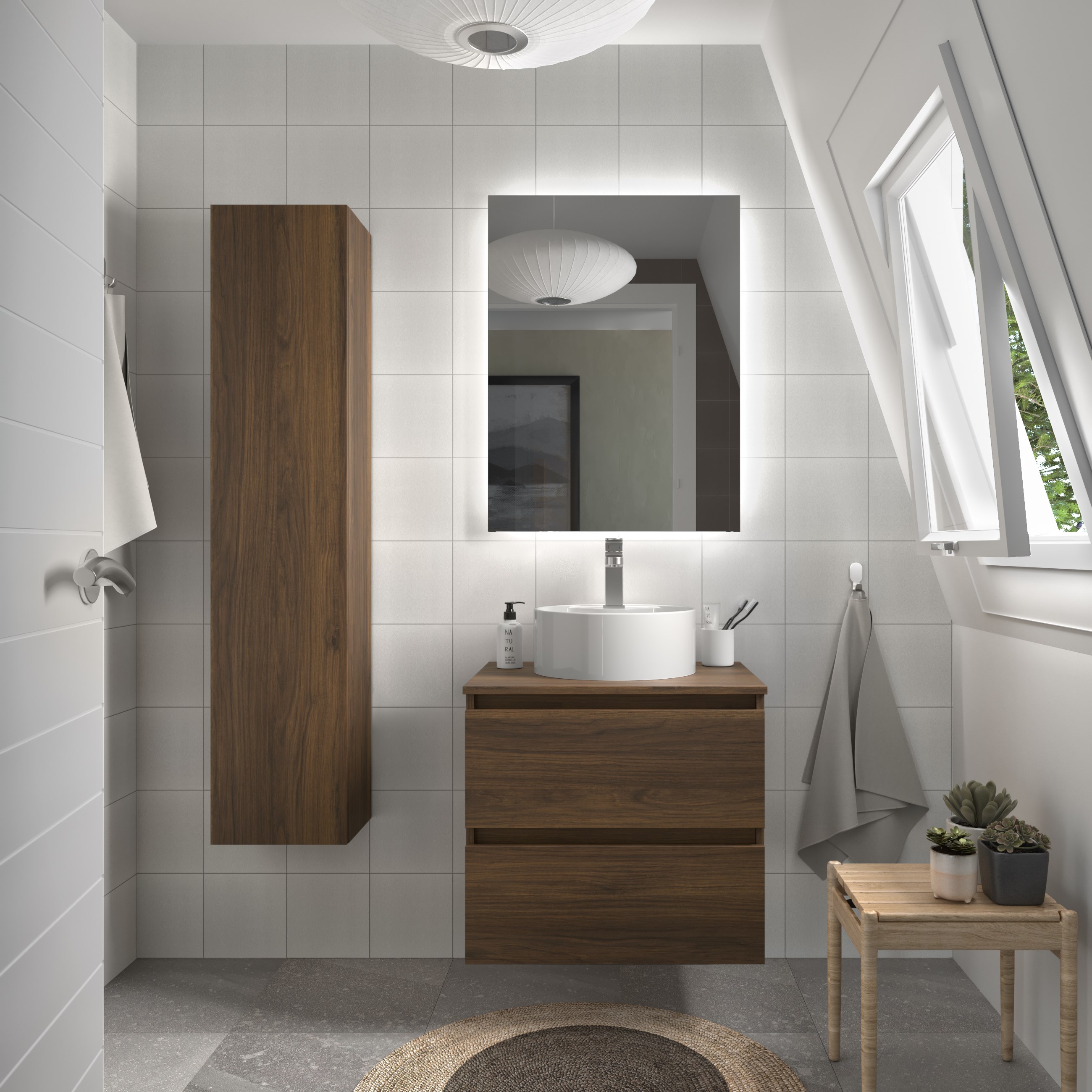 Mueble de baño Bequia con Encimera con Lavabo posar - Nogal 60 cm Nogal-2