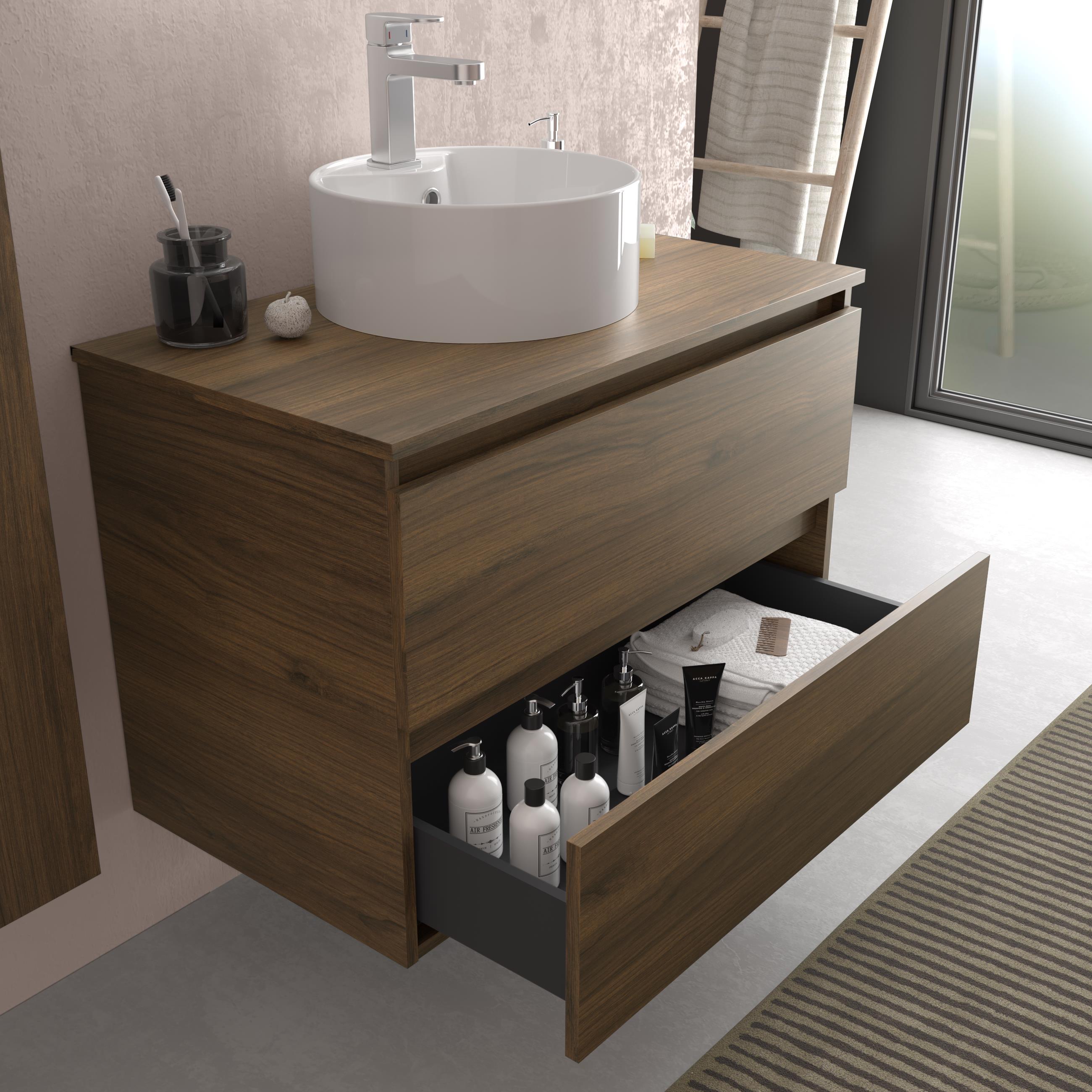 Mueble de baño Bequia con Encimera con Lavabo posar - Nogal 60 cm Nogal-3