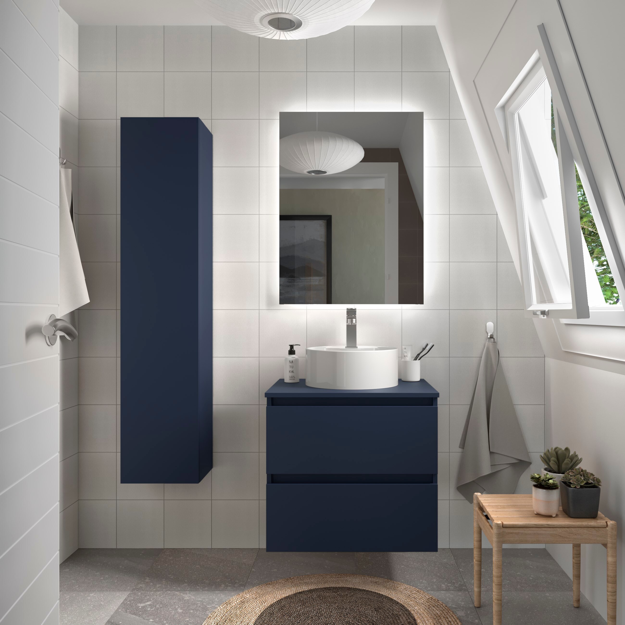 Mueble de baño Bequia con Encimera con Lavabo posar - Azul 60 cm Azul-2