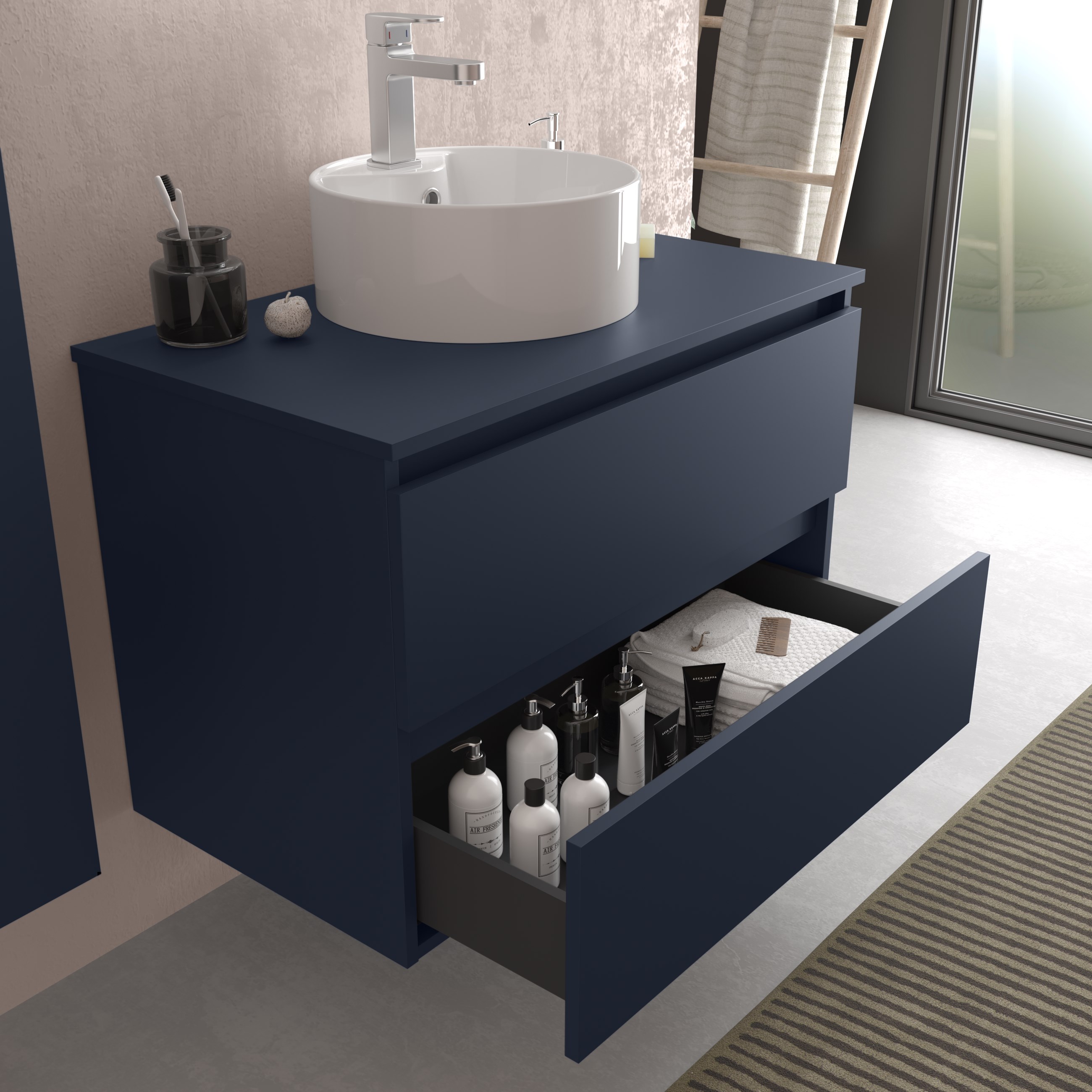 Mueble de baño Bequia con Encimera con Lavabo posar - Azul 60 cm Azul-3