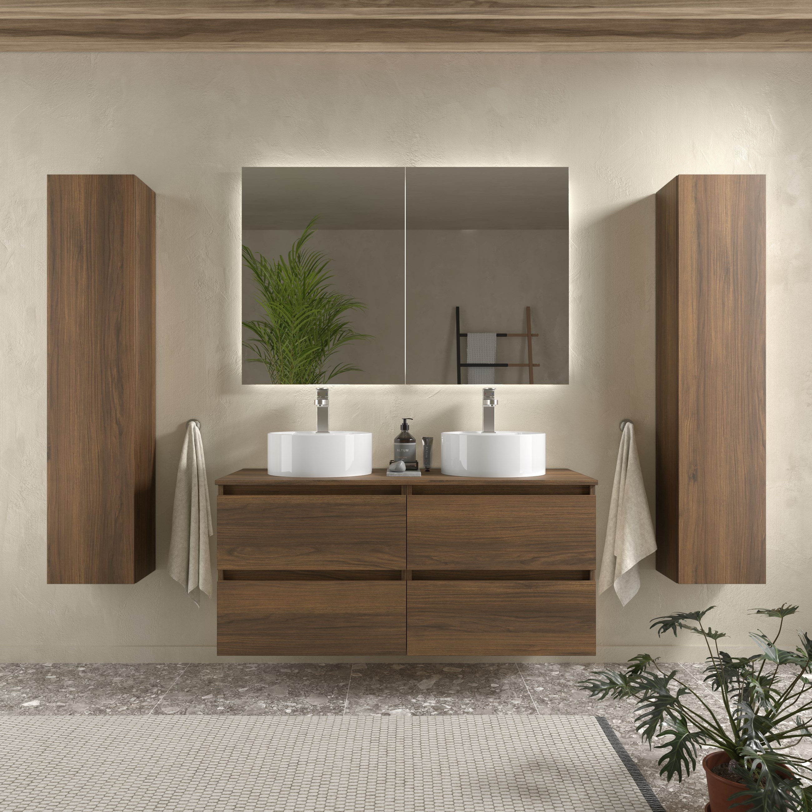 Imagen 2 de Mueble de baño Bequia con Encimera con Lavabo doble posar - Nogal 140 cm Nogal