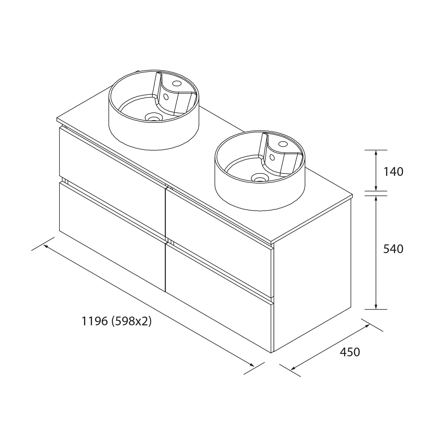 Imagen 5 de Mueble de baño Bequia con Encimera con Lavabo doble posar - Nogal 140 cm Nogal