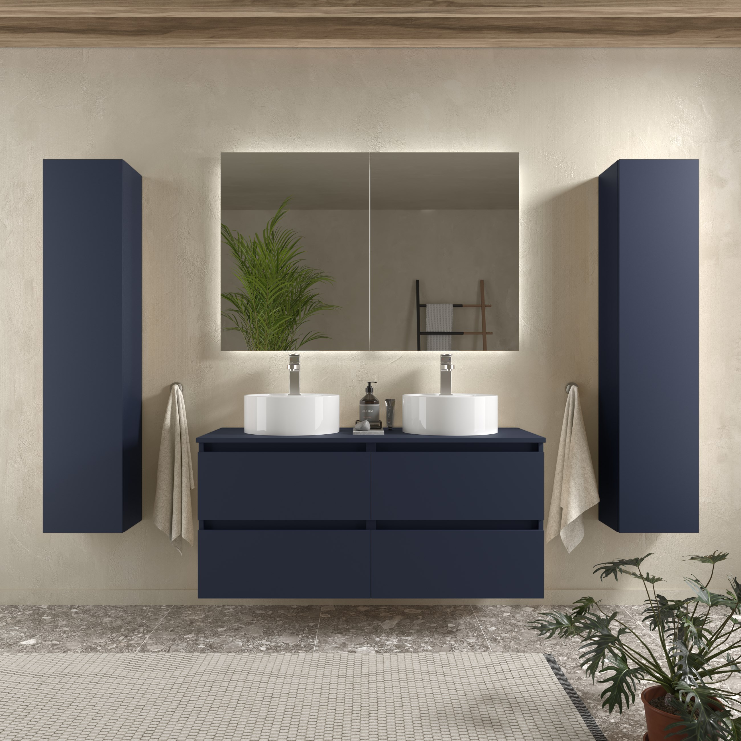 Imagen 2 de Mueble de baño Bequia con Encimera con Lavabo doble posar - Azul 140 cm Azul