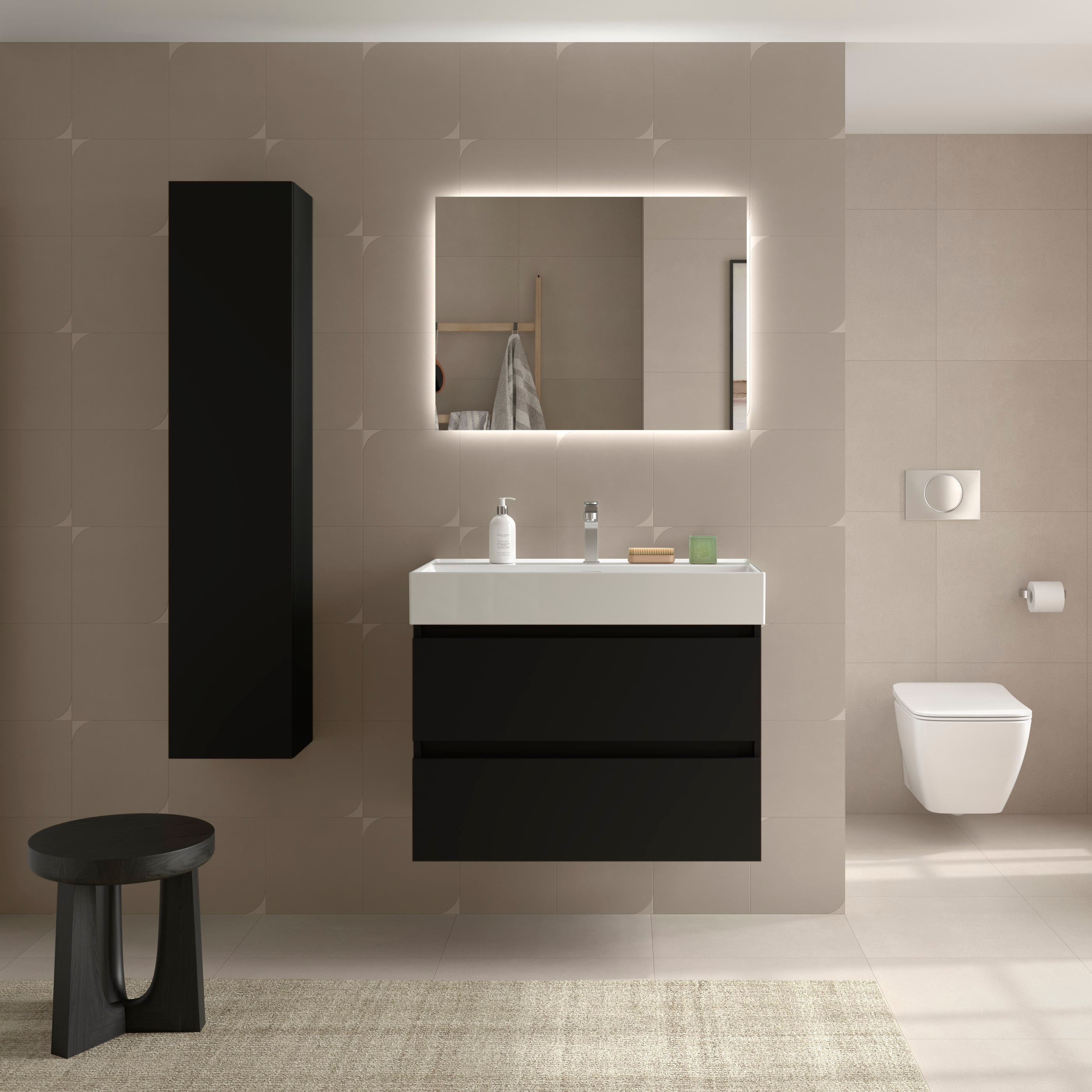 Mueble de baño Bequia con Lavabo Roma - Negro 80 cm Negro-2