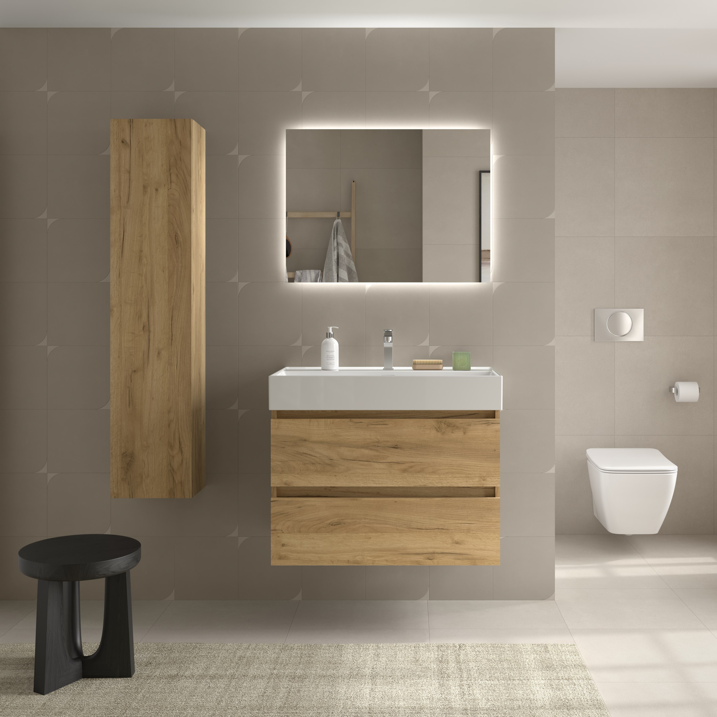 Mueble de baño Bequia con Lavabo Roma - Roble 80 cm Roble-2