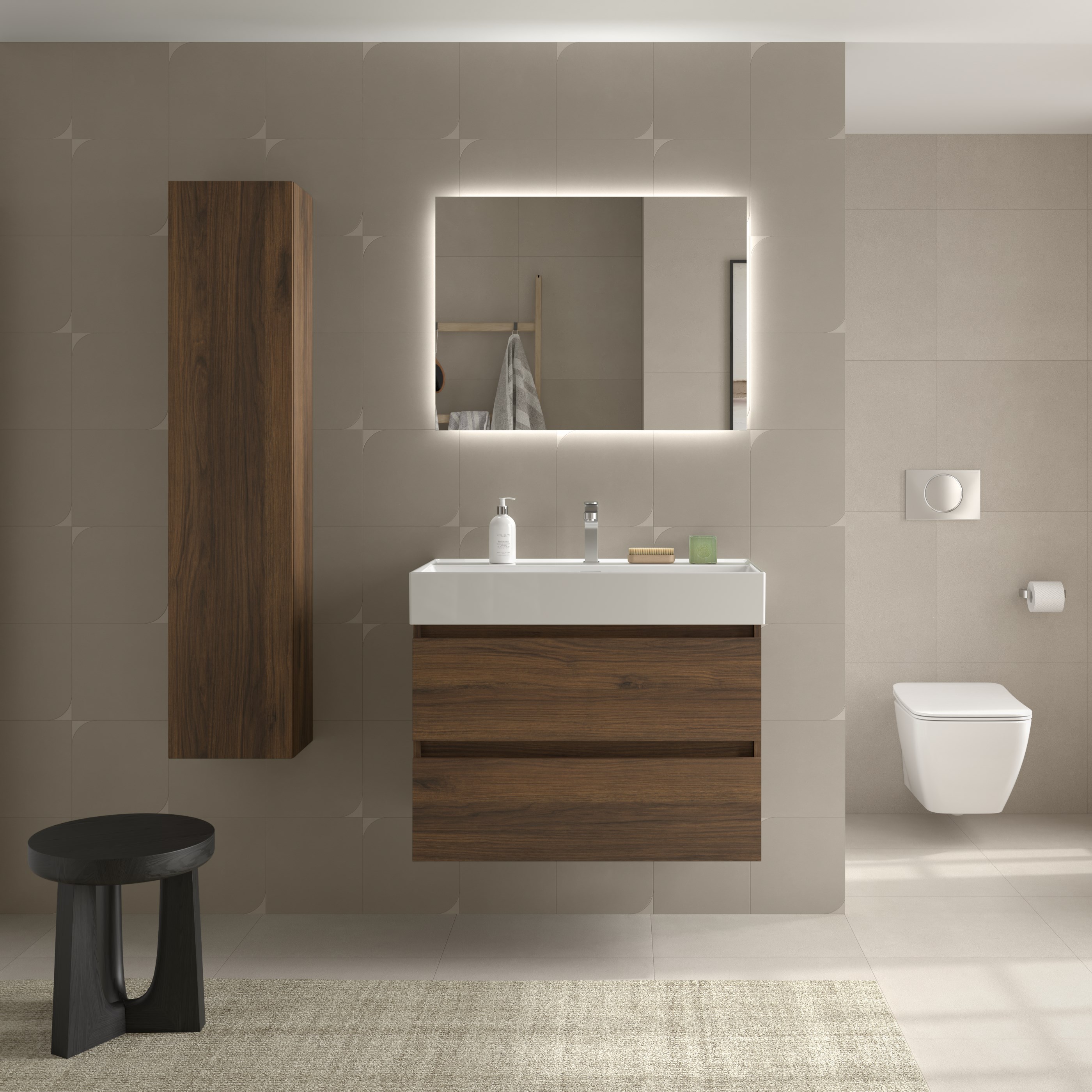 Mueble de baño Bequia con Lavabo Roma - Nogal 80 cm Nogal-2
