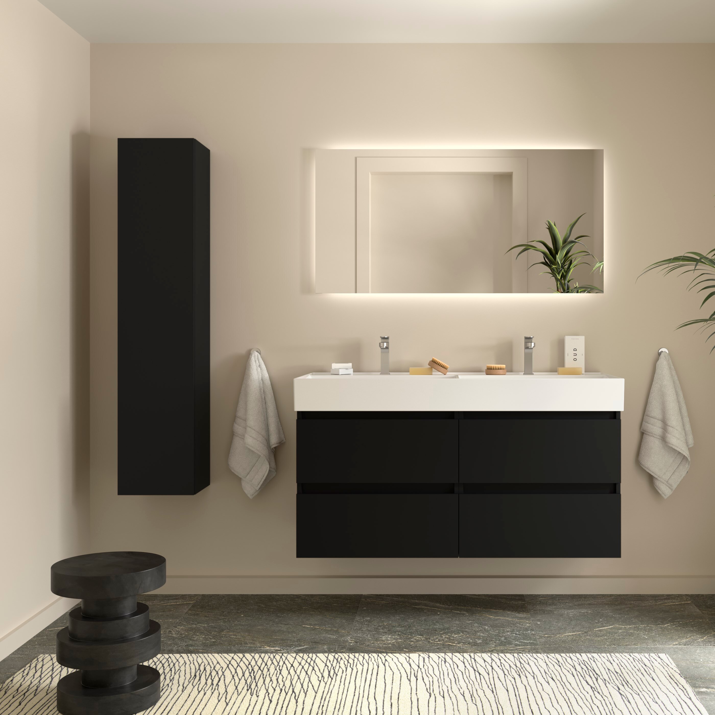 Imagen 2 de Mueble de baño Bequia con Lavabo doble Roma - Negro 120 cm Negro