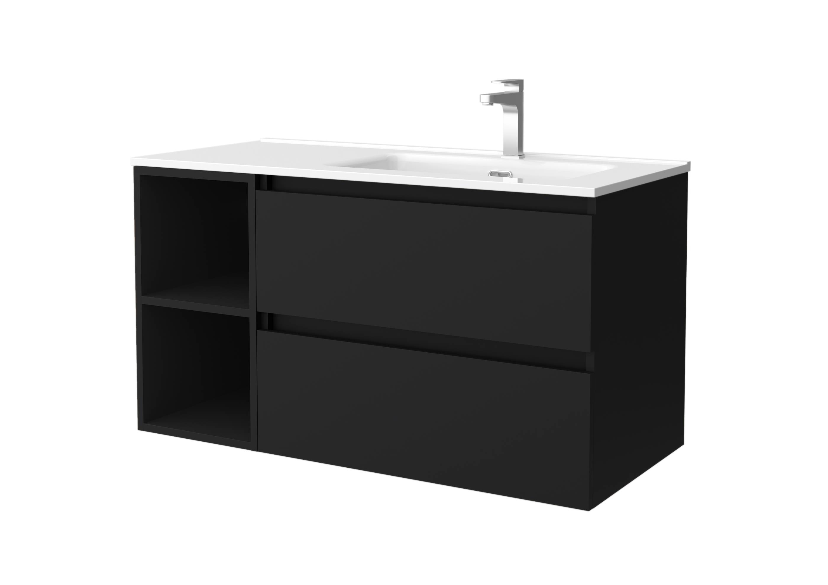 Imagen 1 de Mueble de baño Bequia con Lavabo Oslo con Coqueta 2 huecos Izquierda - Negro 100 cm Negro