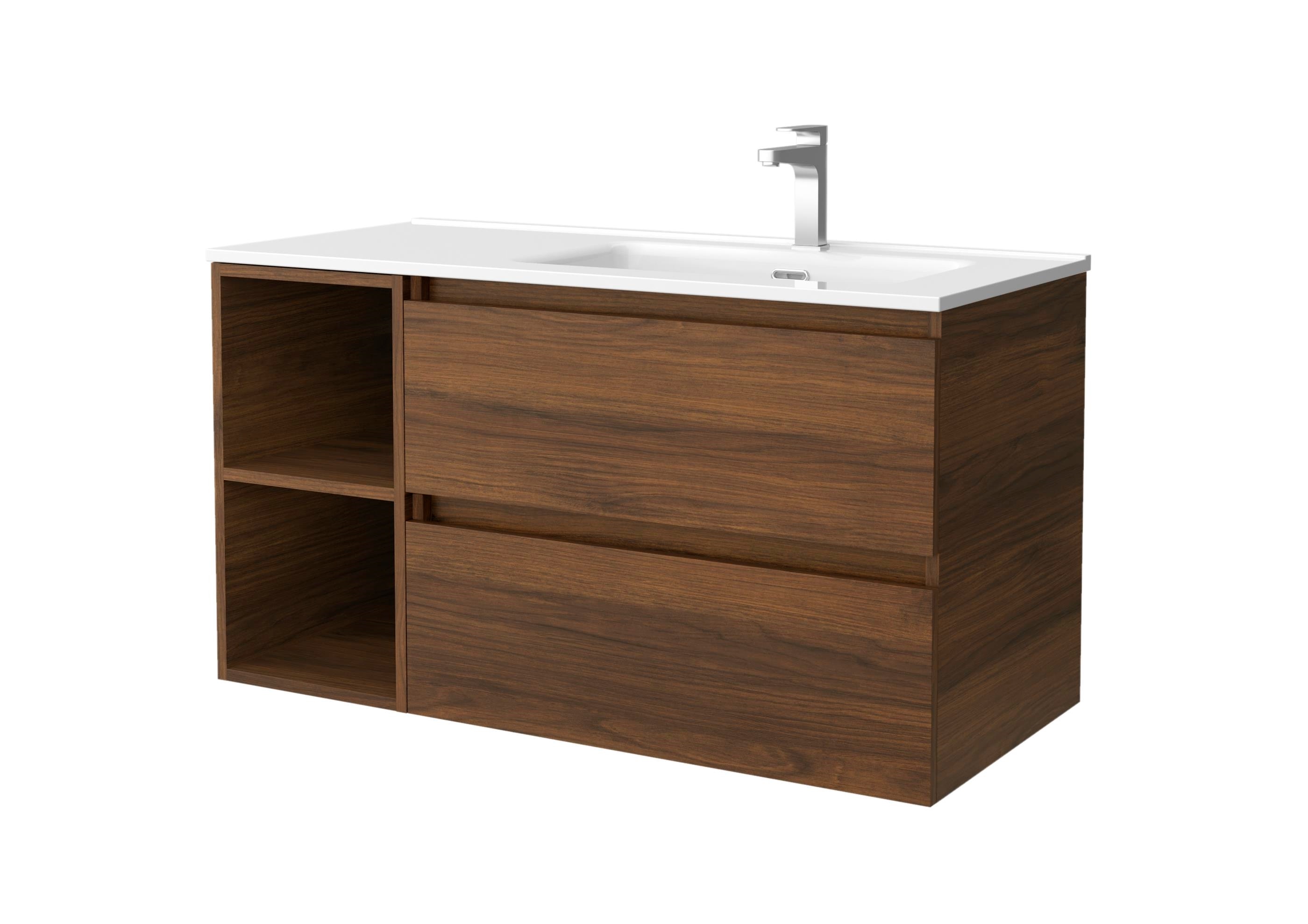 Imagen 1 de Mueble de baño Bequia con Lavabo Oslo con Coqueta 2 huecos Izquierda - Nogal 90 cm Nogal