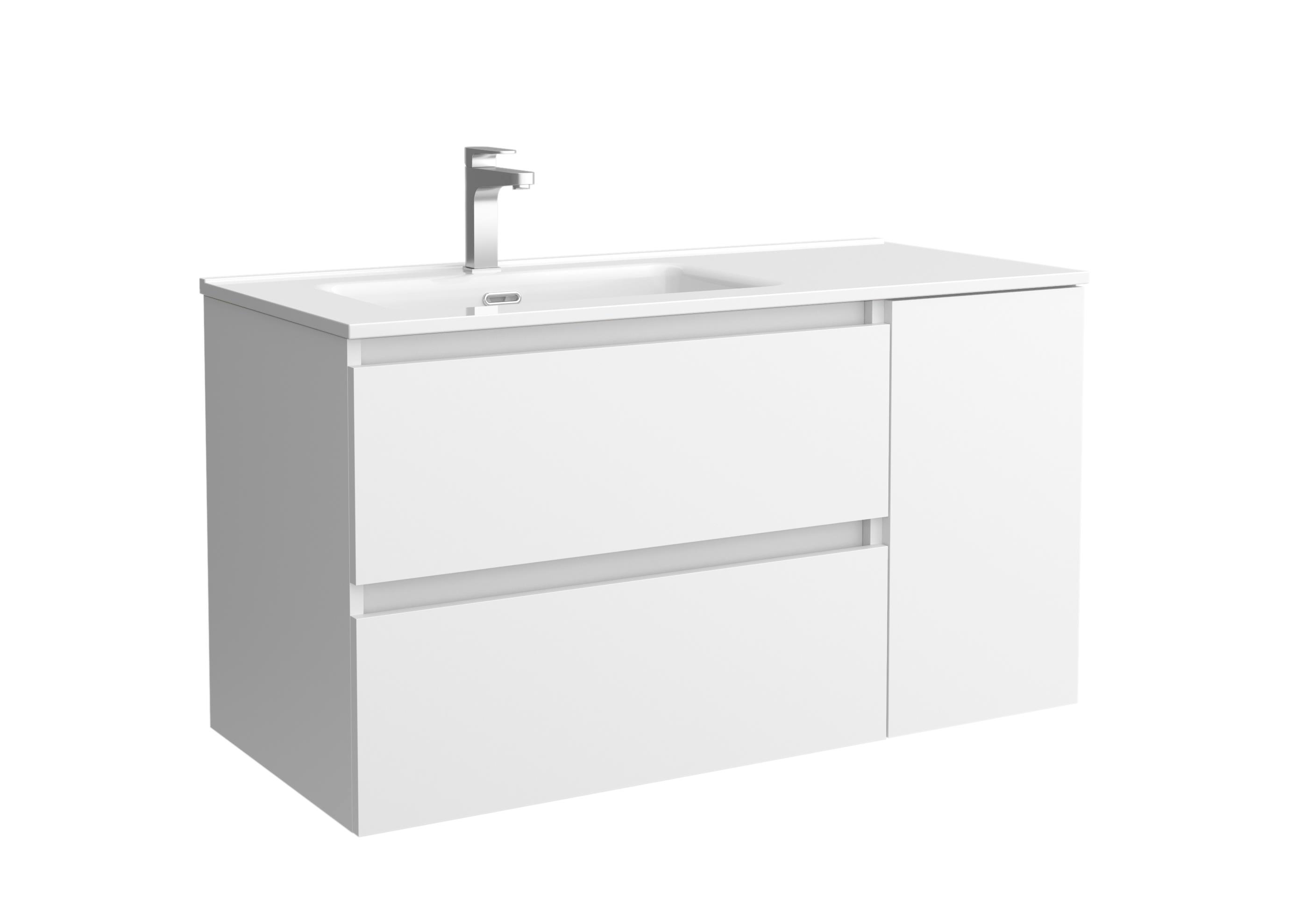 Imagen 1 de Mueble de baño Bequia con Lavabo Oslo con Coqueta 1 puerta Derecha - Blanco 90 cm Blanco