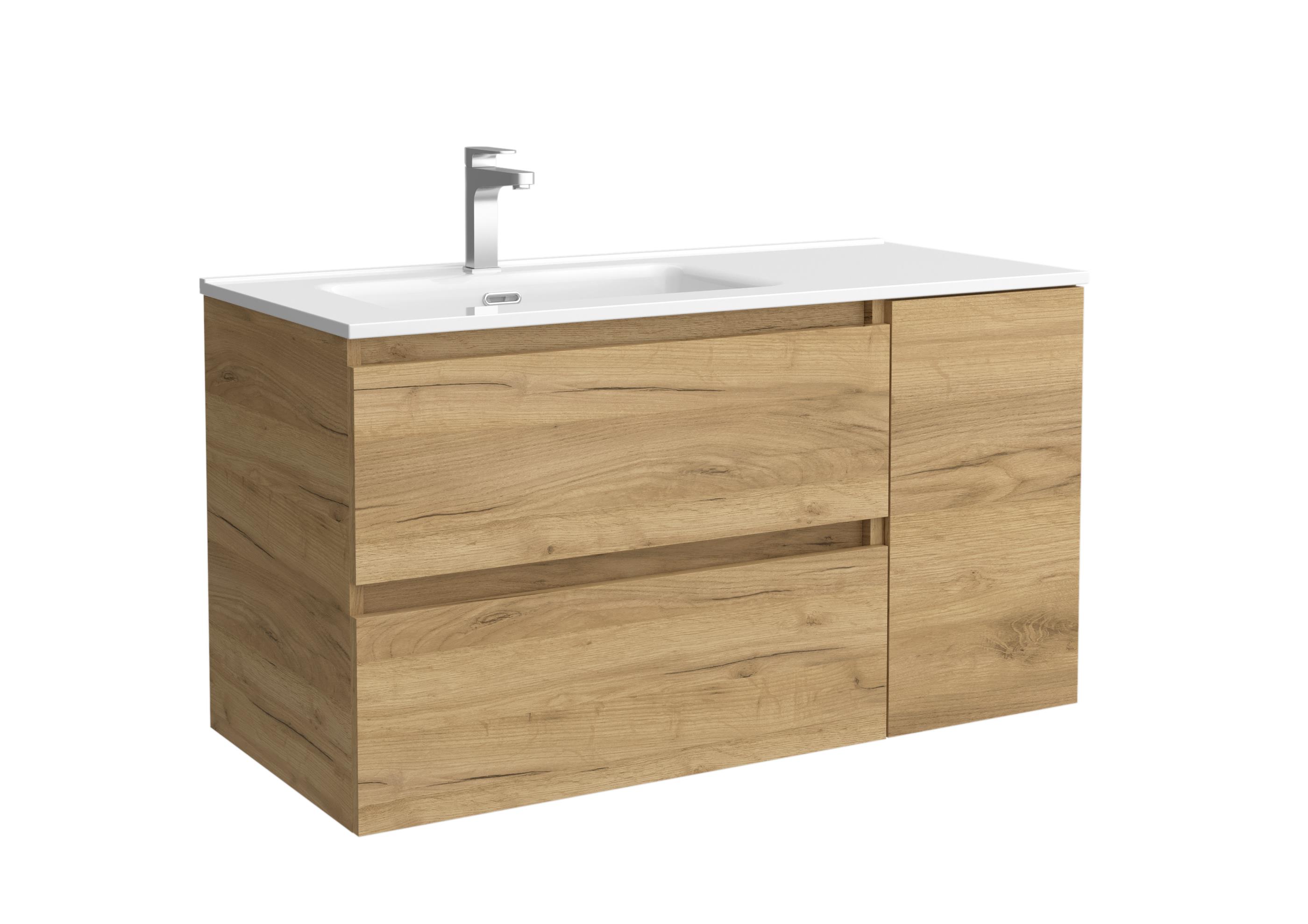 Imagen 1 de Mueble de baño Bequia con Lavabo Oslo con Coqueta 1 puerta Derecha - Roble 90 cm Roble
