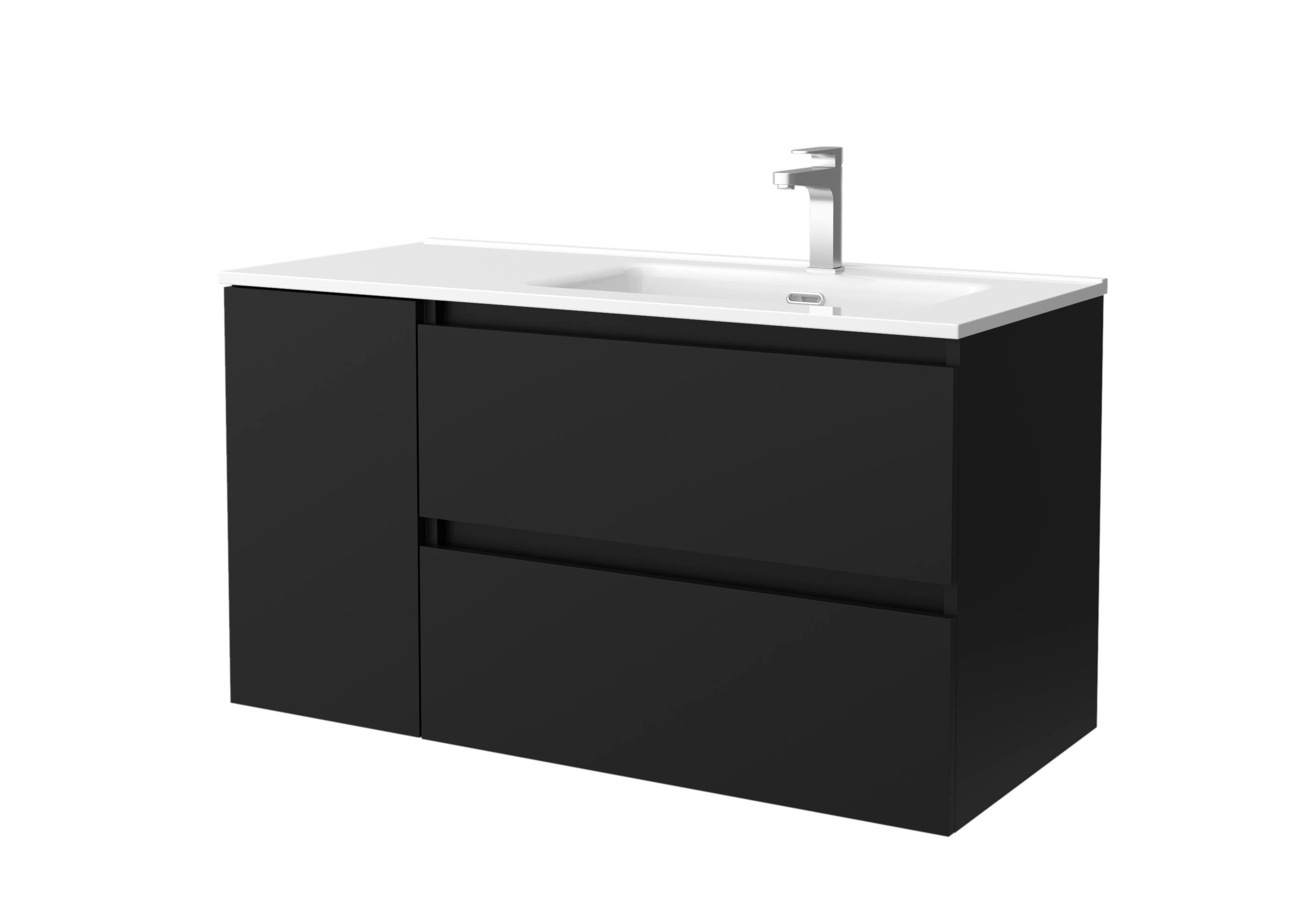 Imagen 1 de Mueble de baño Bequia con Lavabo Oslo con Coqueta 1 puerta Izquierda - Negro 100 cm Negro