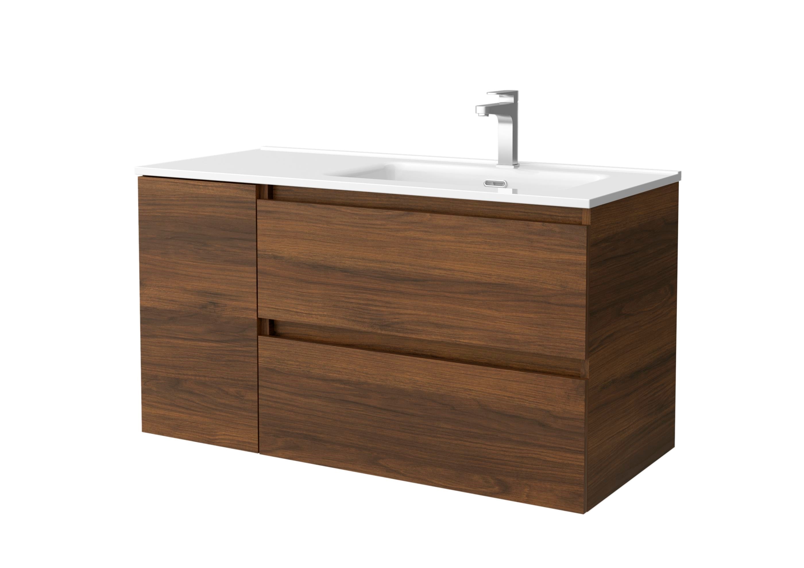Imagen 1 de Mueble de baño Bequia con Lavabo Oslo con Coqueta 1 puerta Izquierda - Nogal 100 cm Nogal