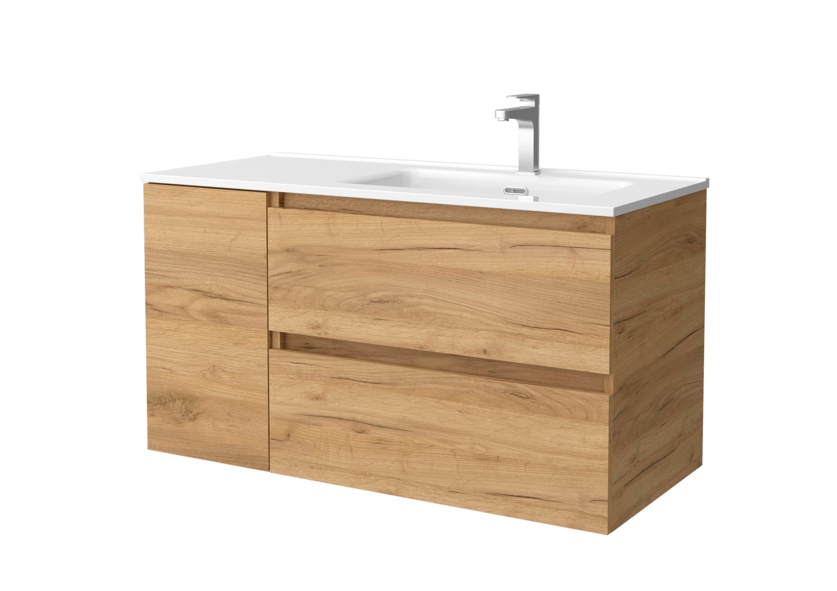 Imagen 1 de Mueble de baño Bequia con Lavabo Oslo con Coqueta 1 puerta Izquierda - Roble 100 cm Roble