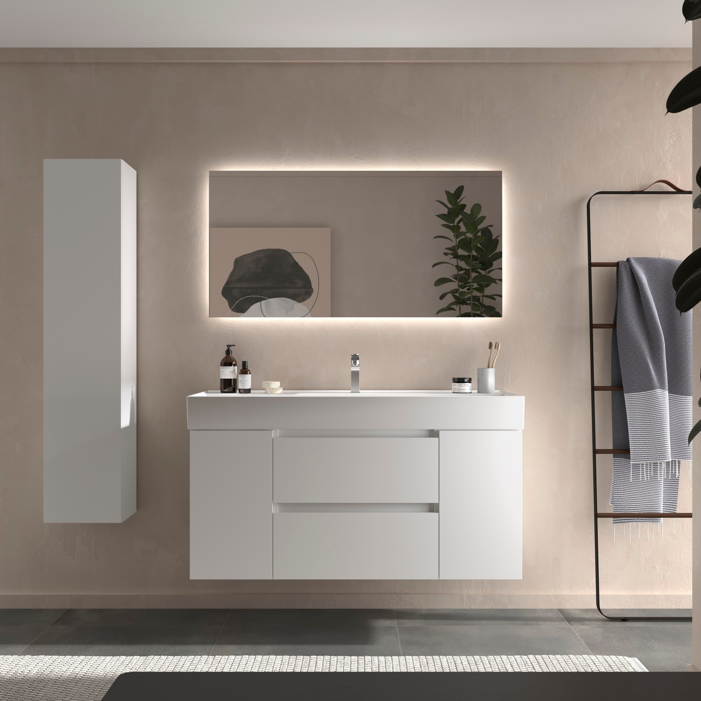 Imagen 2 de Mueble de baño Bequia + Lavabo Roma + 2 coqueta de 1 puerta - Blanco 120 cm Blanco