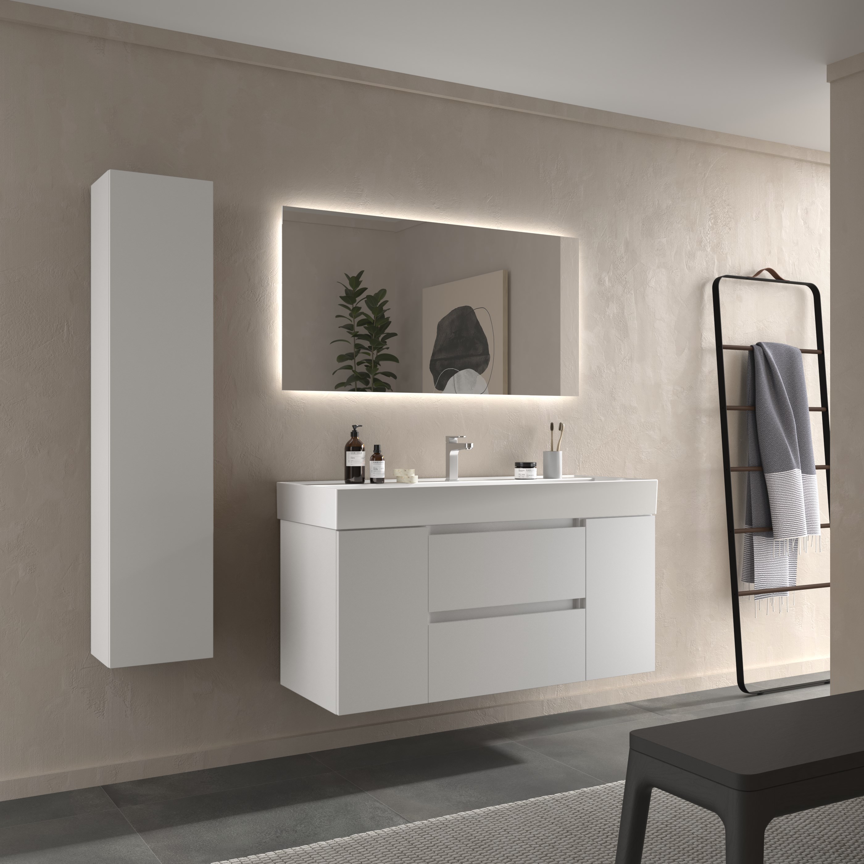 Imagen 3 de Mueble de baño Bequia + Lavabo Roma + 2 coqueta de 1 puerta - Blanco 120 cm Blanco