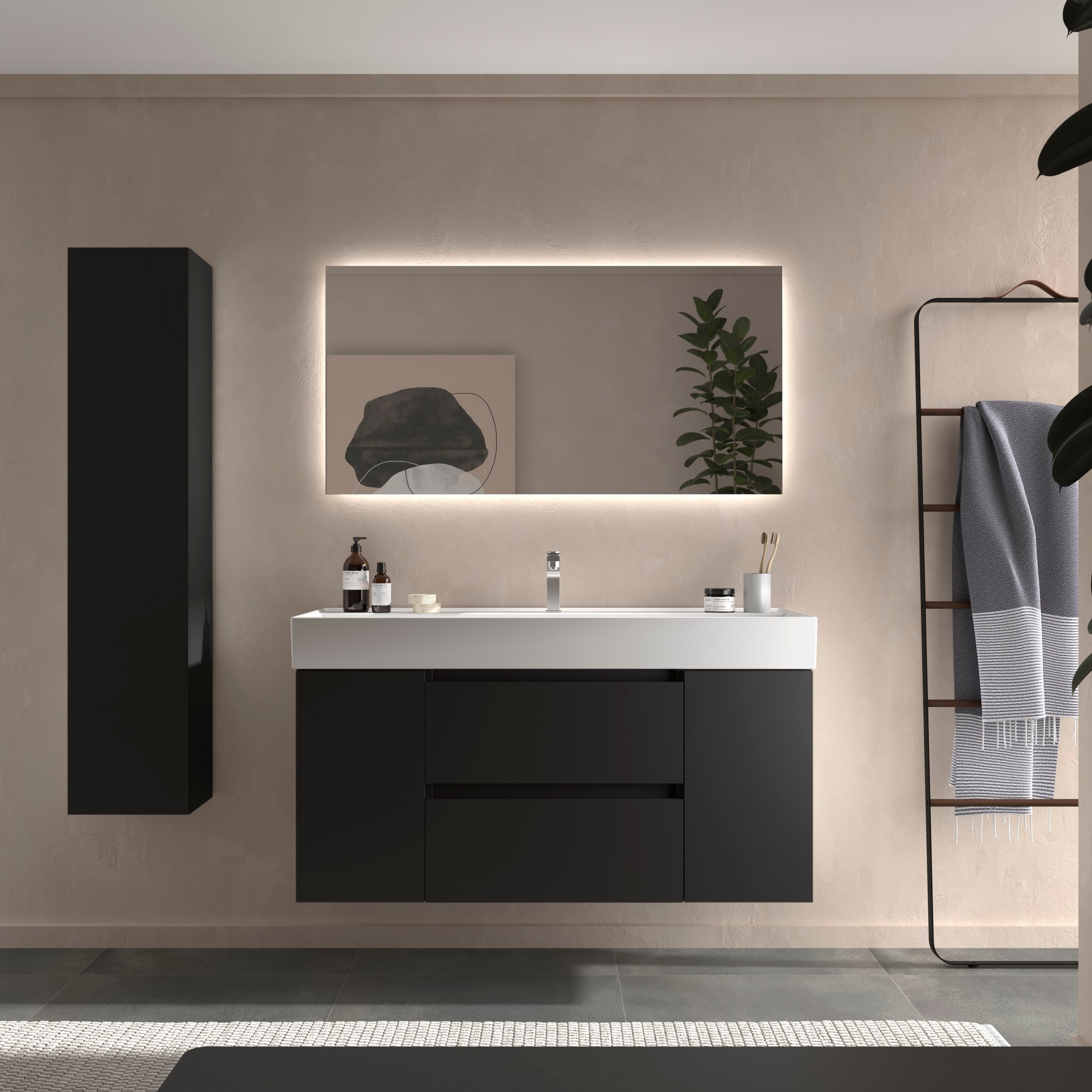 Imagen 2 de Mueble de baño Bequia + Lavabo Roma + 2 coqueta de 1 puerta - Negro 120 cm Negro