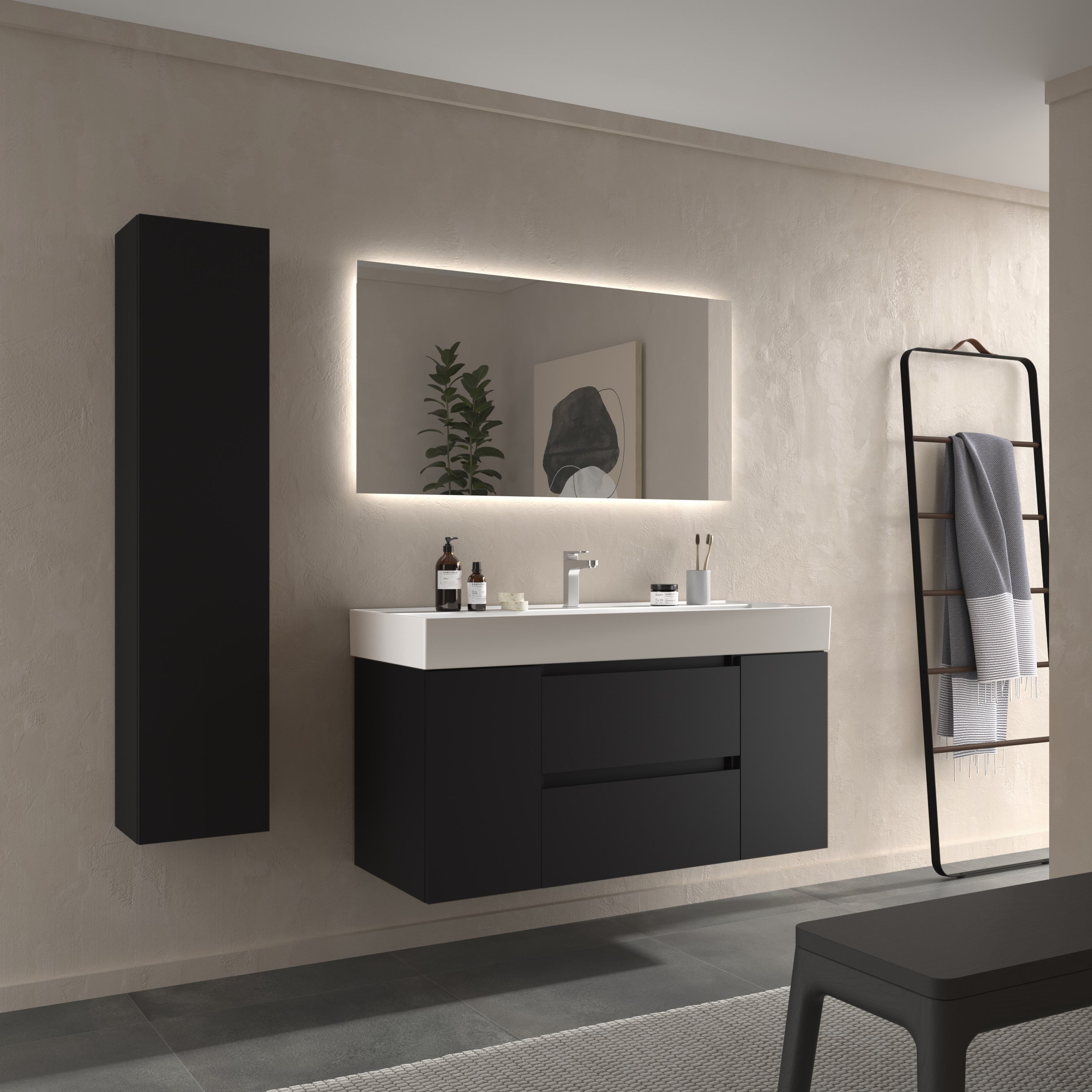 Imagen 3 de Mueble de baño Bequia + Lavabo Roma + 2 coqueta de 1 puerta - Negro 120 cm Negro