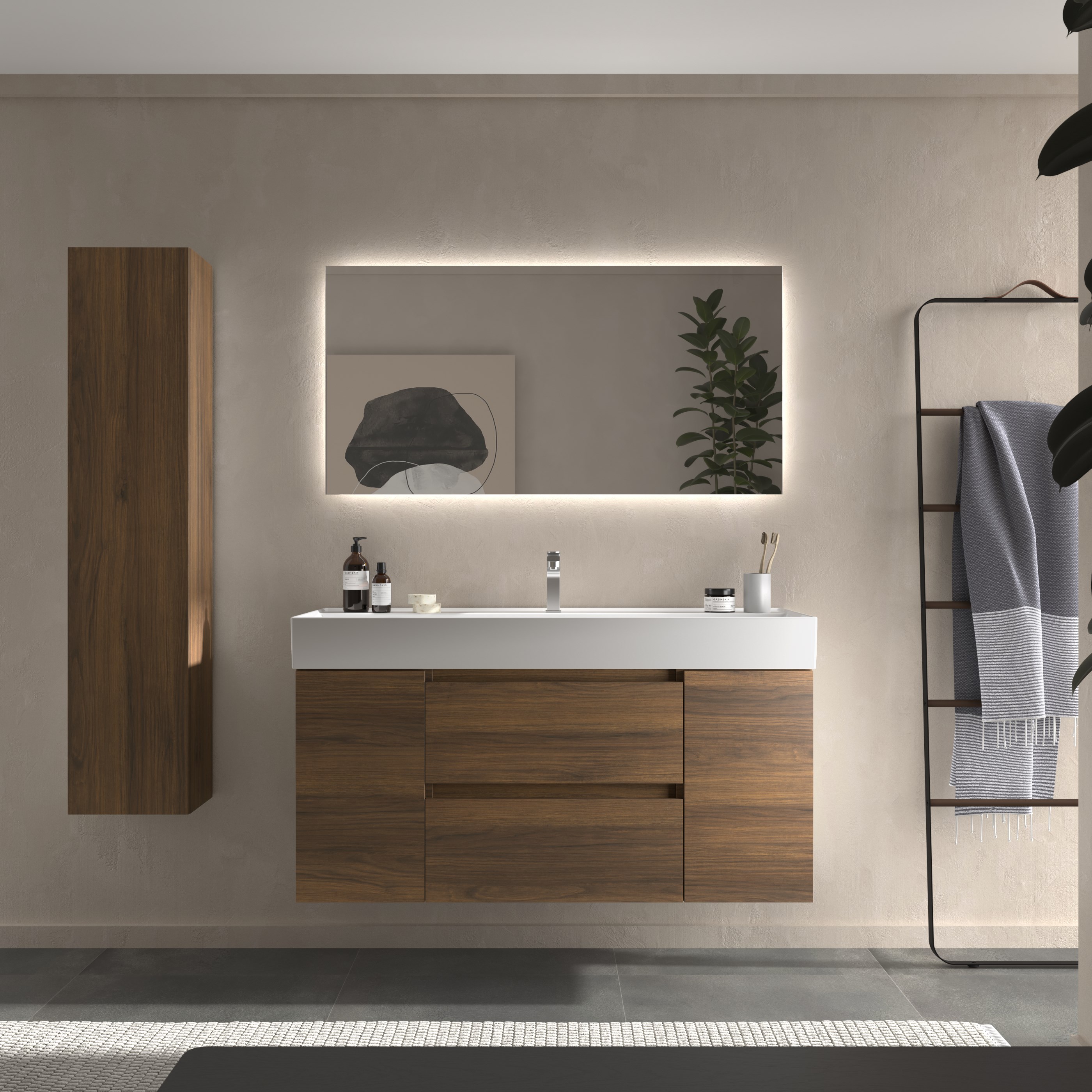Imagen 2 de Mueble de baño Bequia + Lavabo Roma + 2 coqueta de 1 puerta - Nogal 120 cm Nogal