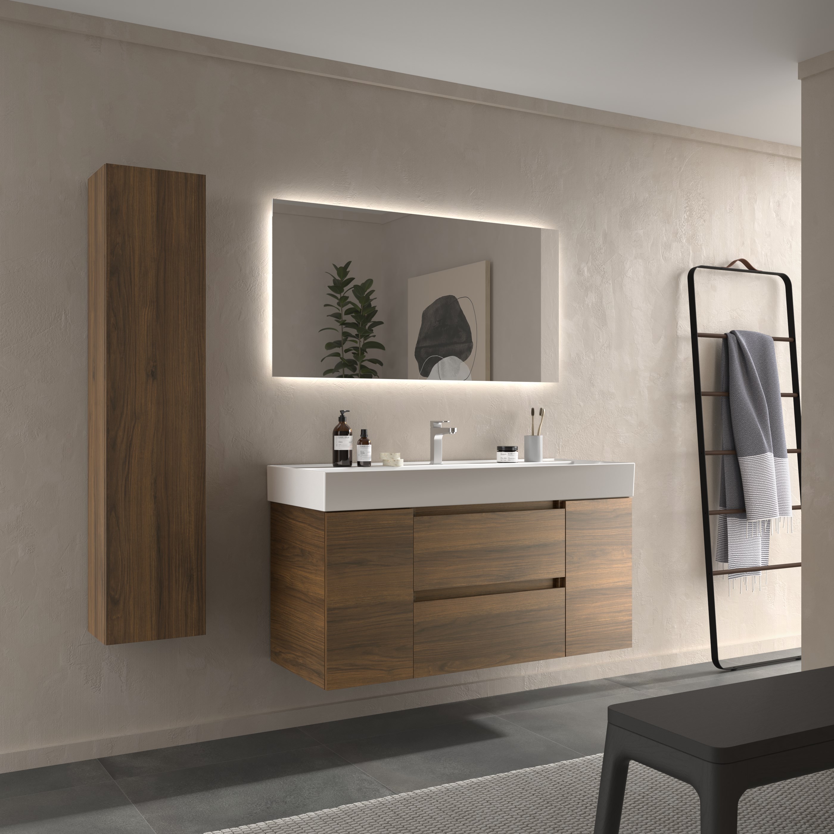 Imagen 3 de Mueble de baño Bequia + Lavabo Roma + 2 coqueta de 1 puerta - Nogal 120 cm Nogal