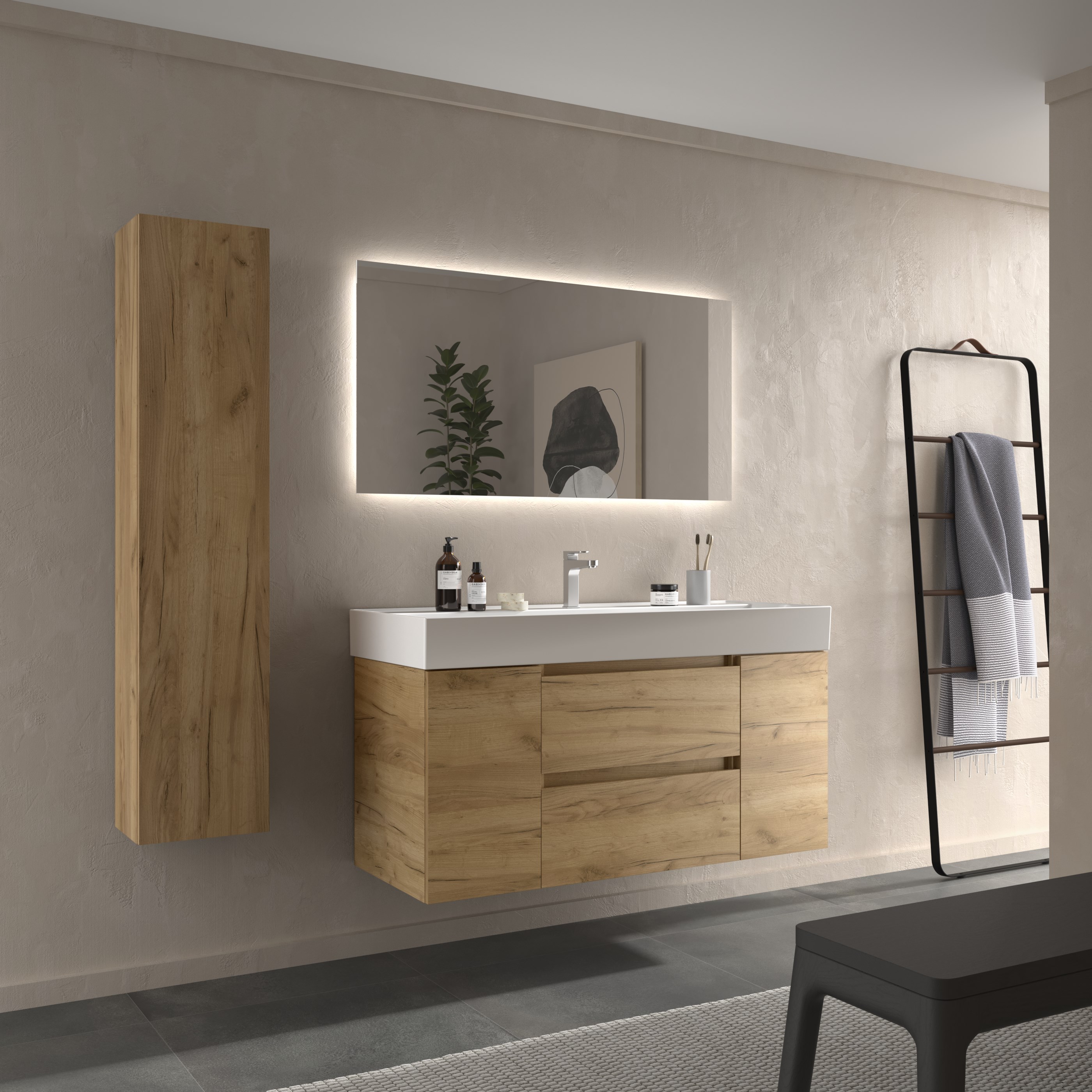 Imagen 3 de Mueble de baño Bequia + Lavabo Roma + 2 coqueta de 1 puerta - Roble 120 cm Roble