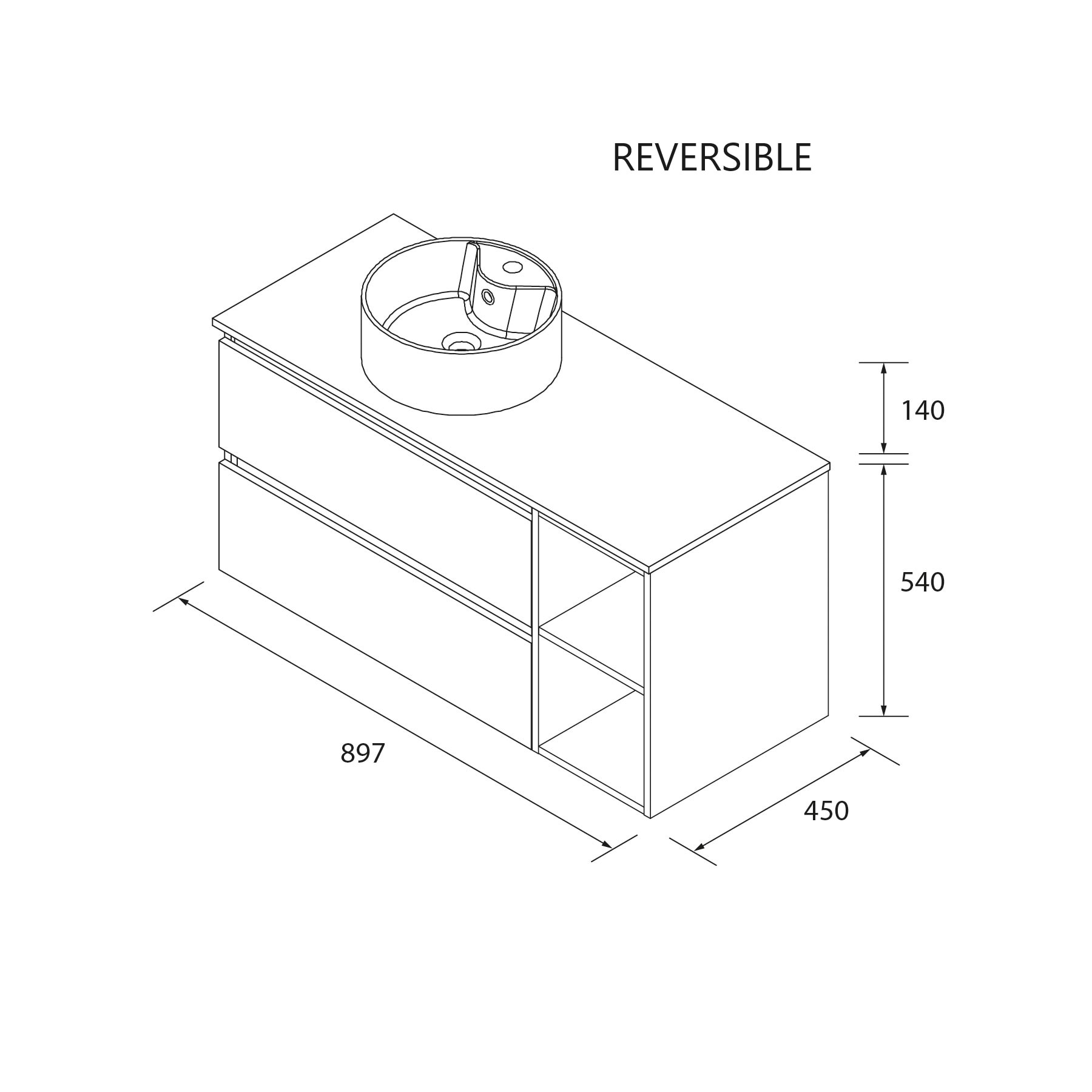 Imagen 6 de Mueble de baño Bequia con Encimera con Lavabo posar con Coqueta 2 huecos - Blanco 100 cm Blanco
