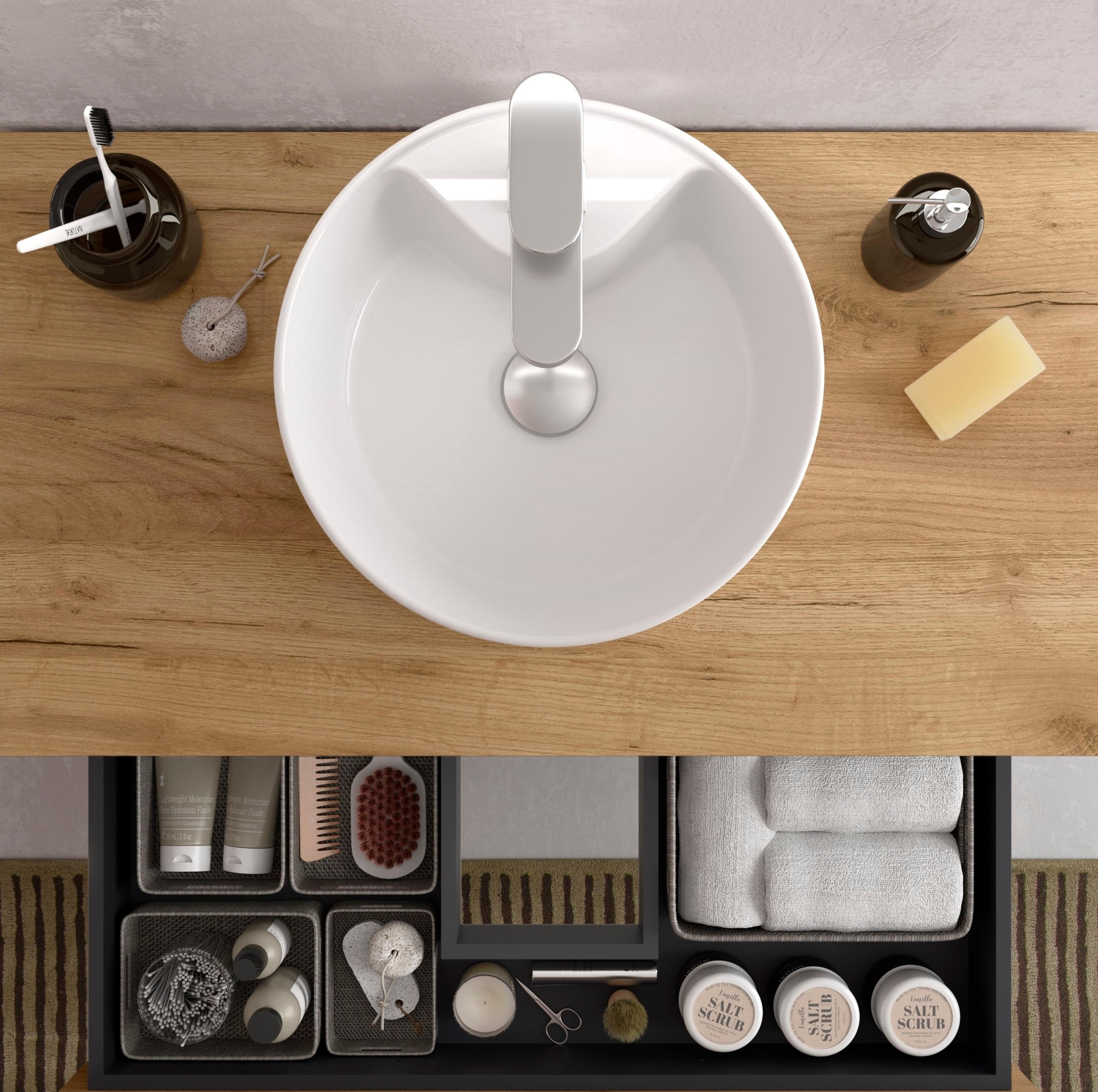Imagen 5 de Mueble de baño Bequia con Encimera con Lavabo posar con 2 Coquetas 2 huecos - Blanco 120 cm Blanco