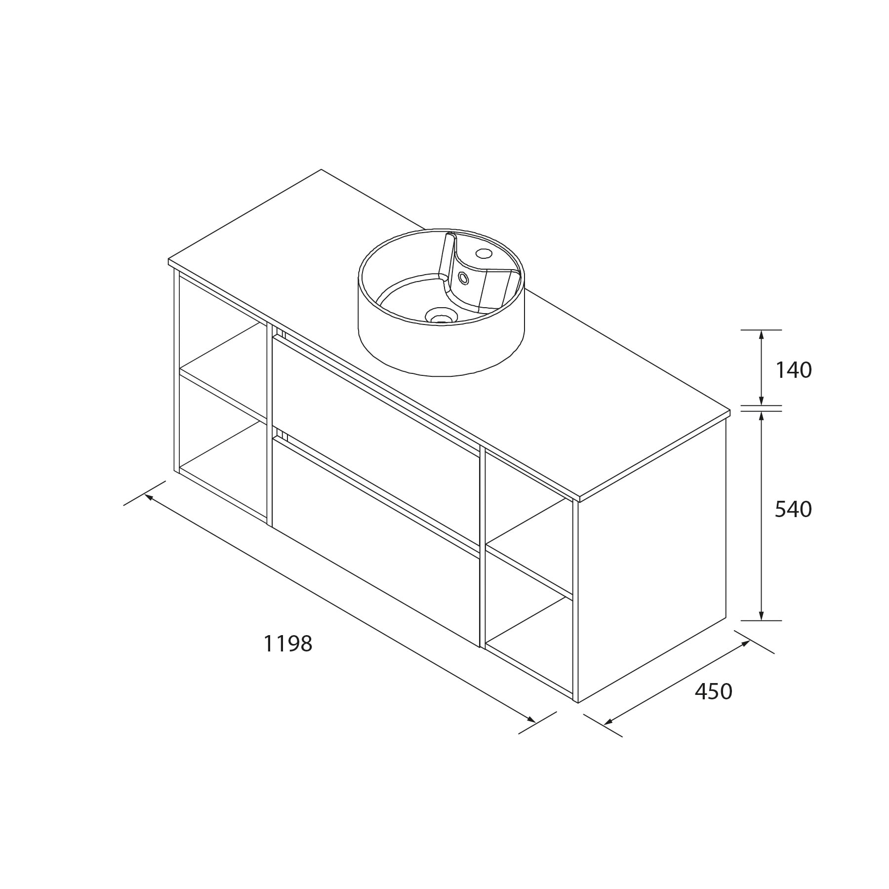 Imagen 6 de Mueble de baño Bequia con Encimera con Lavabo posar con 2 Coquetas 2 huecos - Roble 120 cm Roble