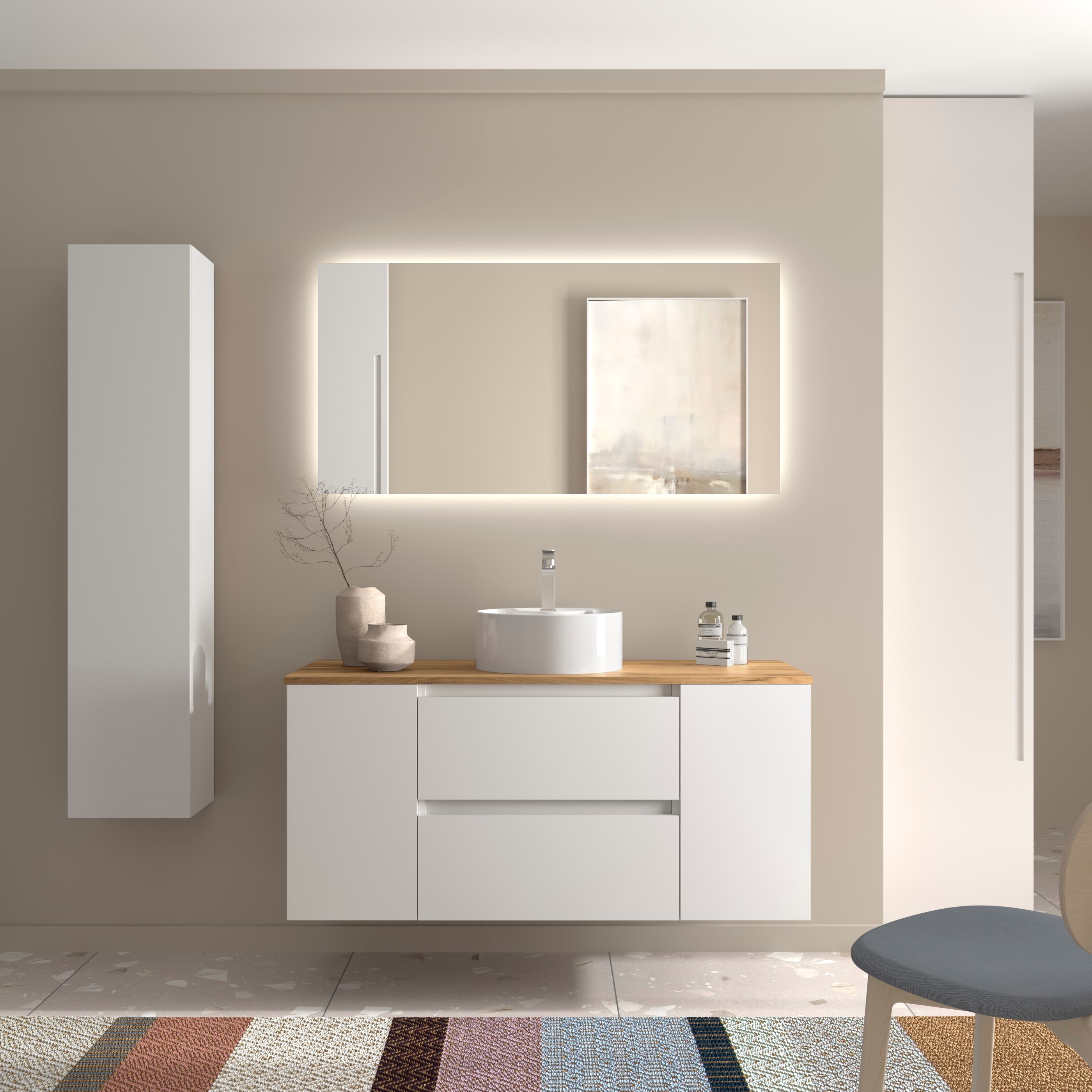 Imagen 2 de Mueble de baño Bequia con Encimera con Lavabo posar con 2 Coquetas 1 puerta - Blanco 120 cm Blanco