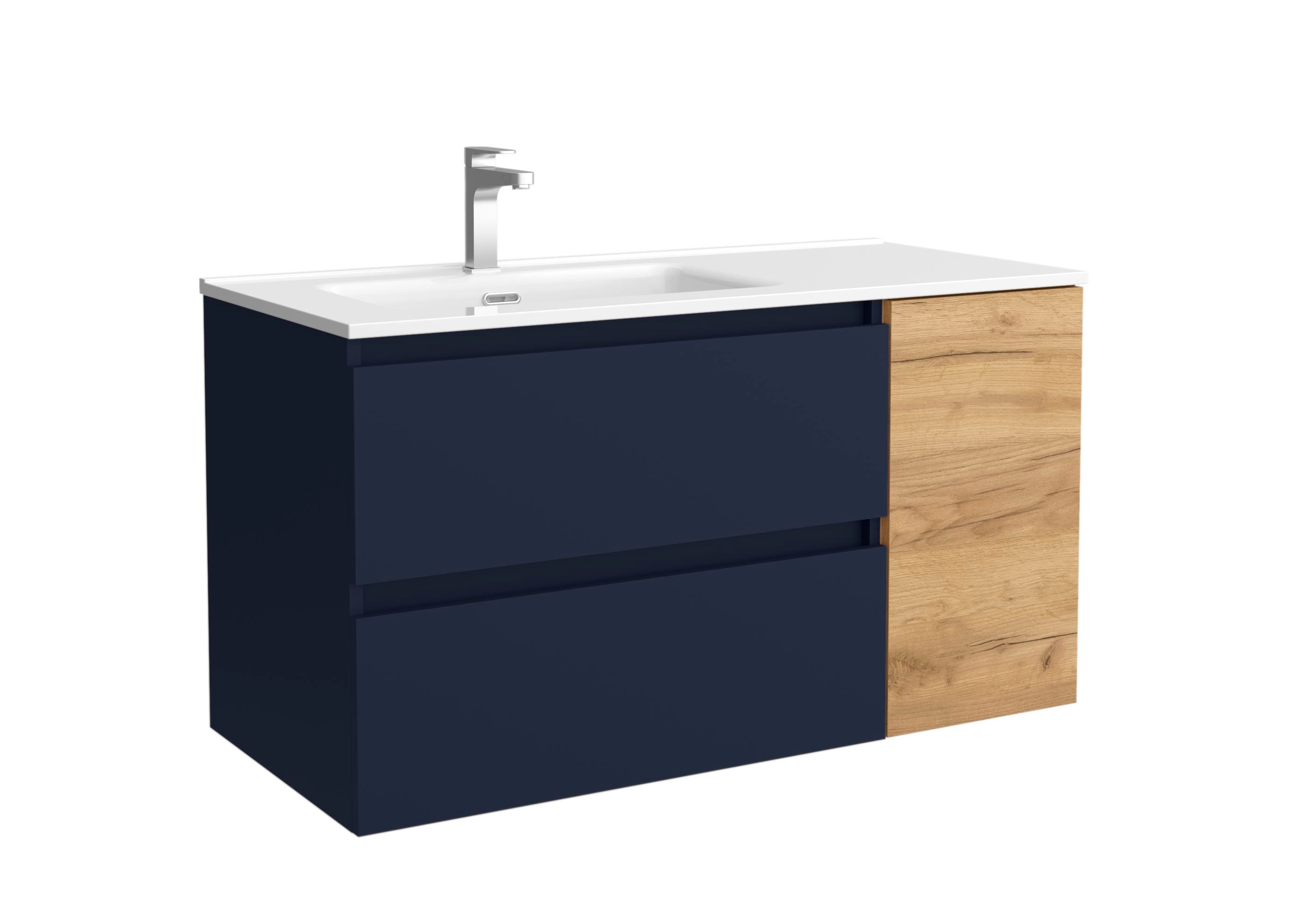 Imagen 1 de Mueble de baño Bequia con Lavabo Oslo con Coqueta 1 Puerta Derecha - Azul / Madera 90 cm Azul / Madera
