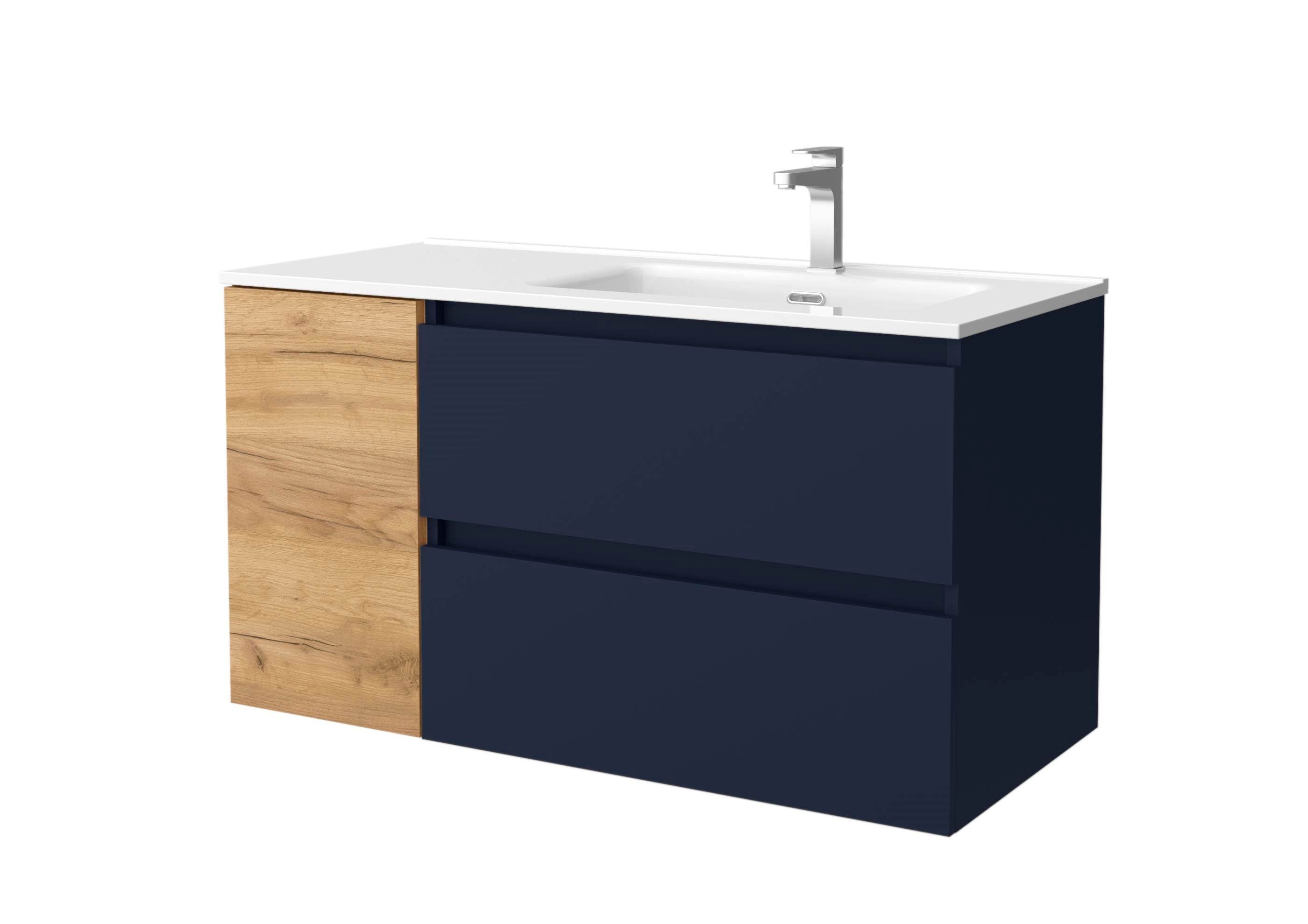 Imagen 1 de Mueble de baño Bequia con Lavabo Oslo con Coqueta 1 Puerta Izquierda - Azul / Madera 100 cm Azul / Madera