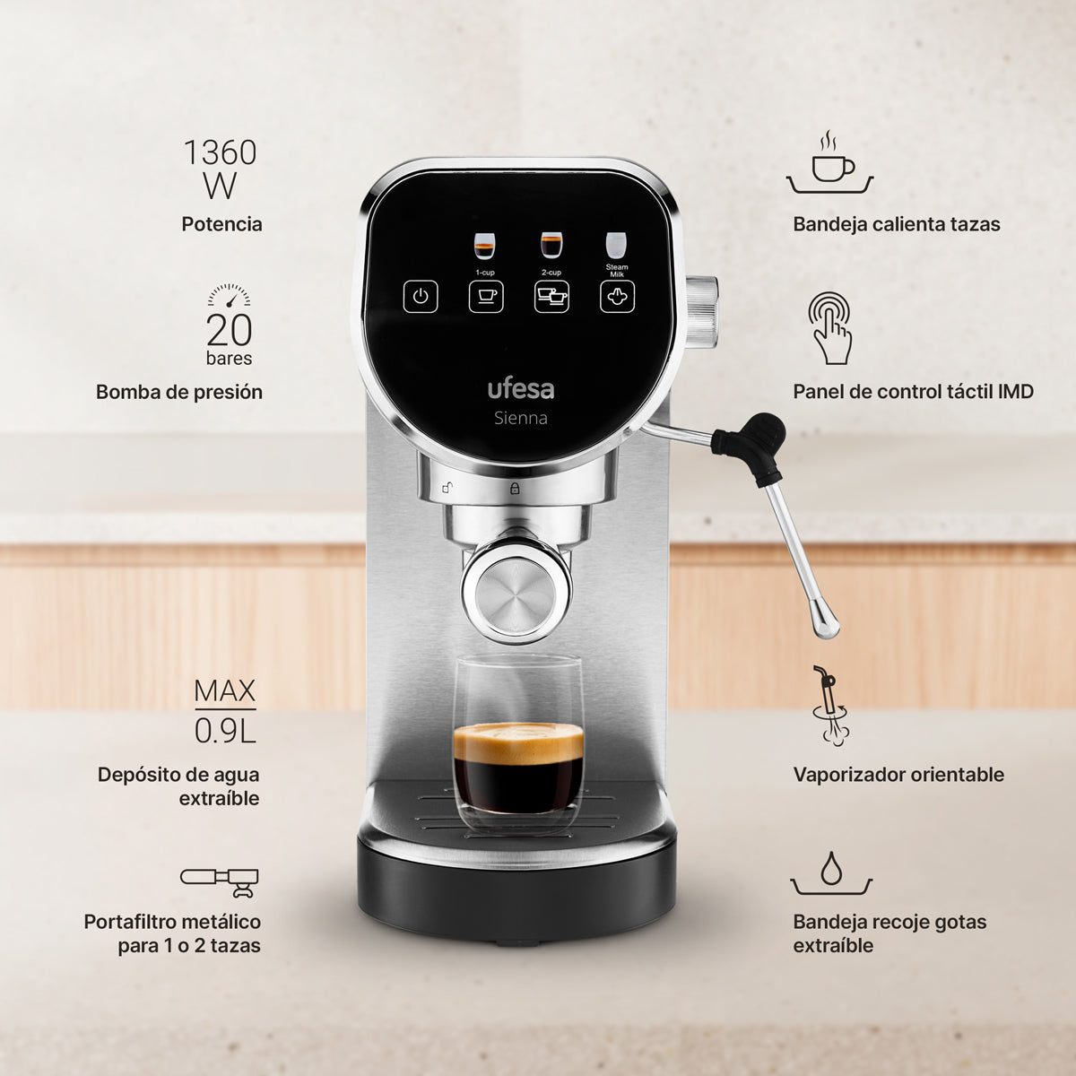 Cafetera Espresso Ufesa Thermoblock Sienna - Gris Gris-3