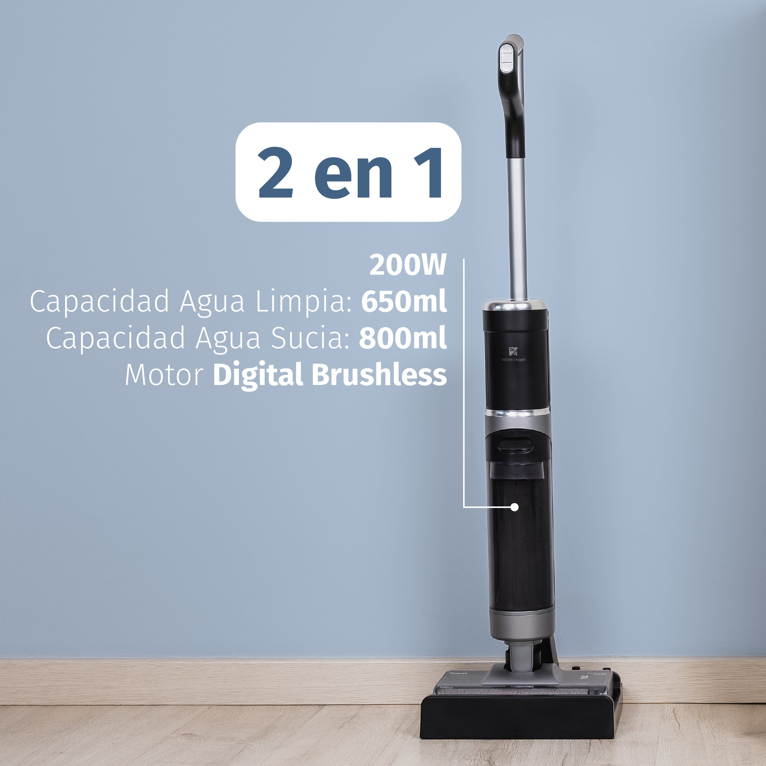 Fregona eléctrica sin cable Di4 Velluto Doppio con motor digital Brushless - Gris / Negro Gris / Negro-3