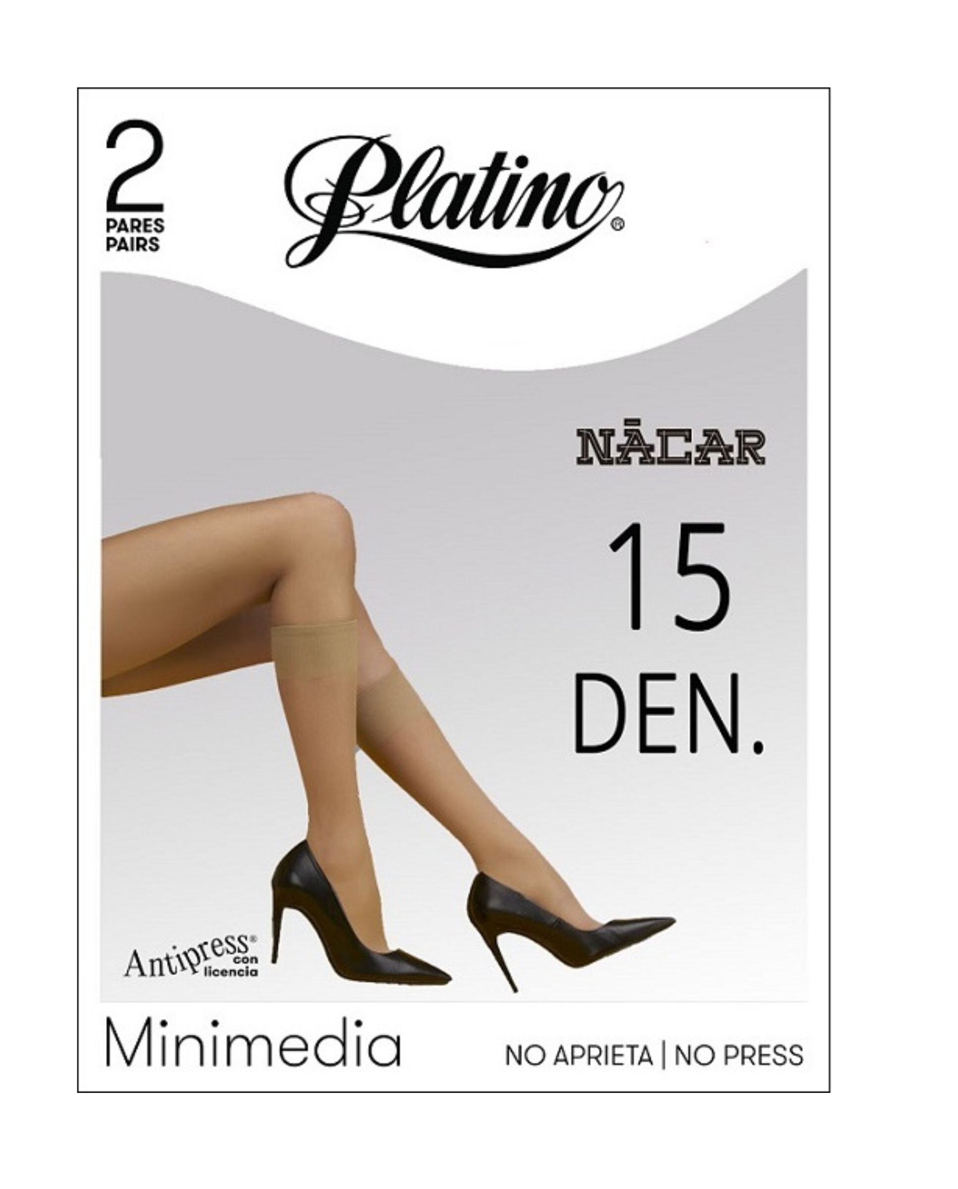 Pack mini-medias de mujer 15 deniers puño antipress en presentación de 2 pares - Platino - Arena Arena-2