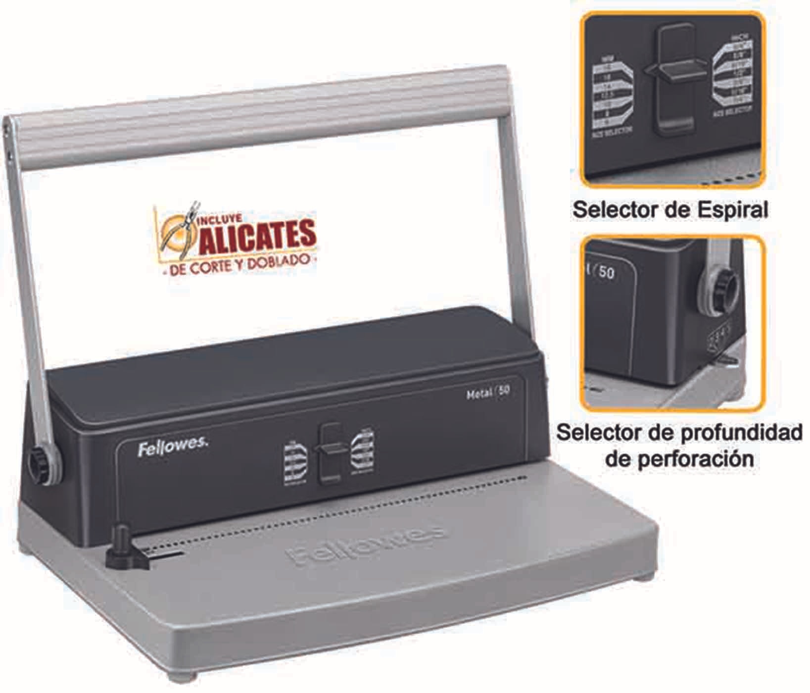 Encuadernadora manual Fellowes Metal 50 espiral perfora 12 encuaderna 450 hojas Negro-3