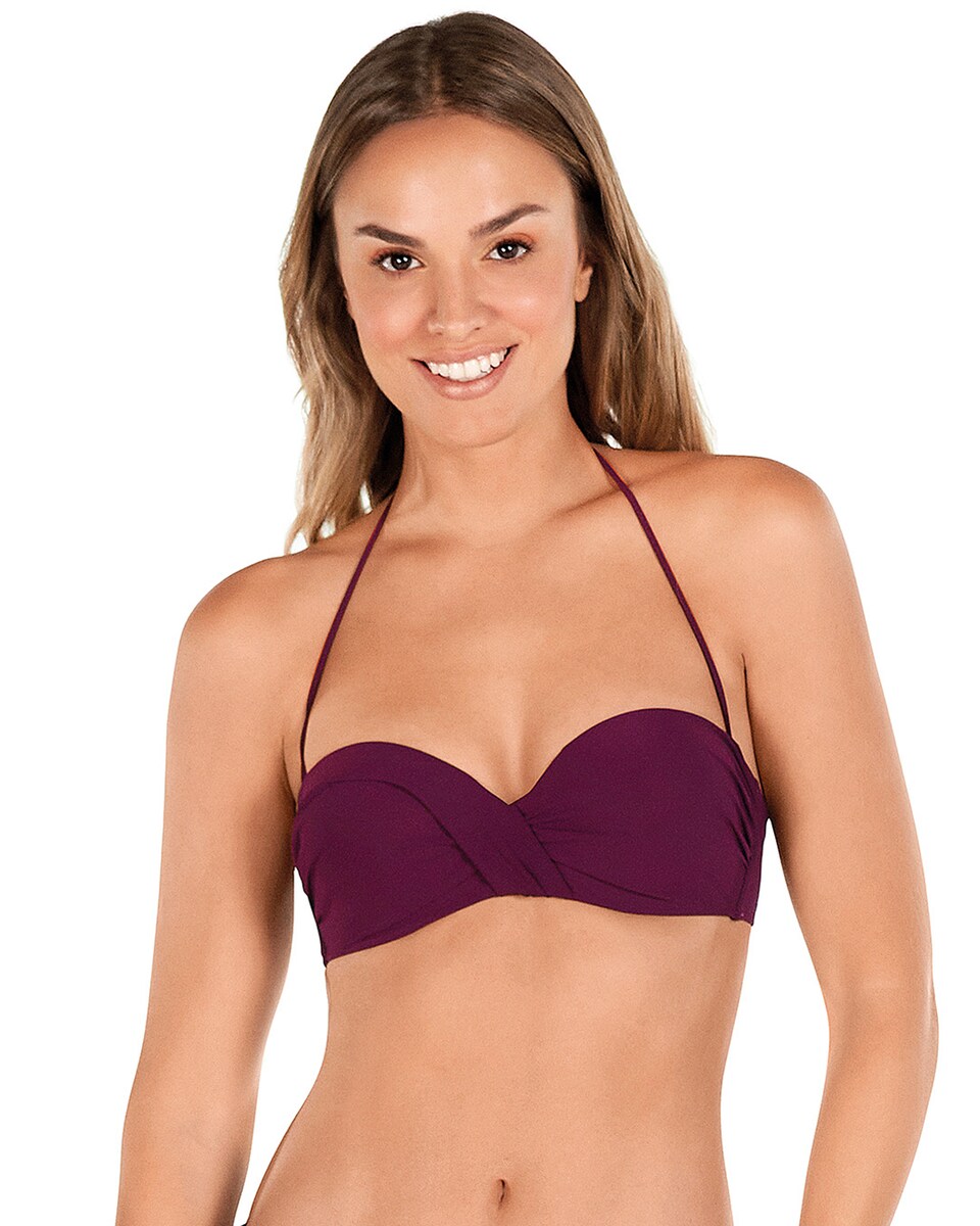 Top de bikini bandeau cruzado en color morado · Dolores Cortés · El